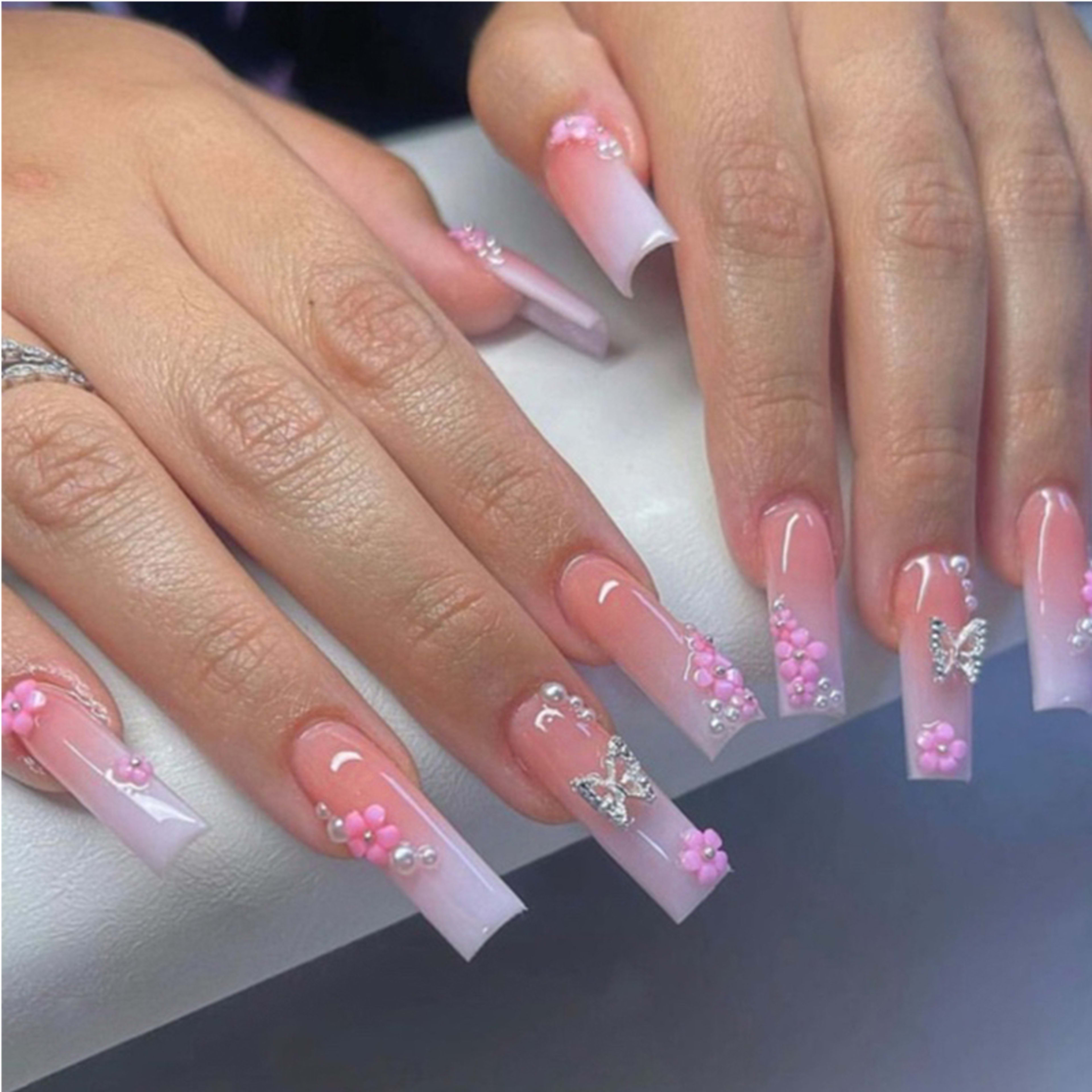 24 PCS Flower Diamond Butterfly Nail Art 9