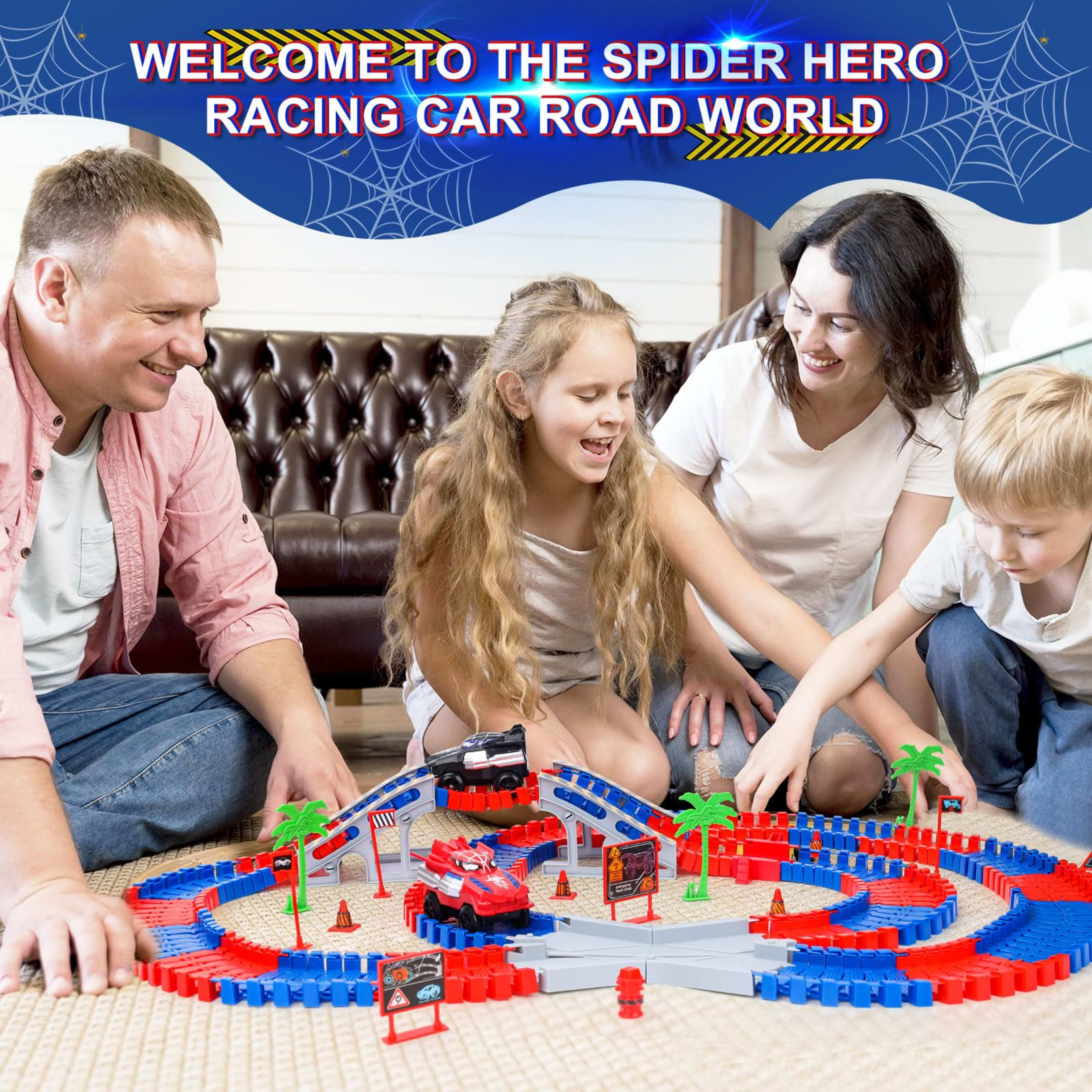 Spider-Themed Flexible Track Toy Set Includes Black And Red Spider Cars,Pickup Only 4