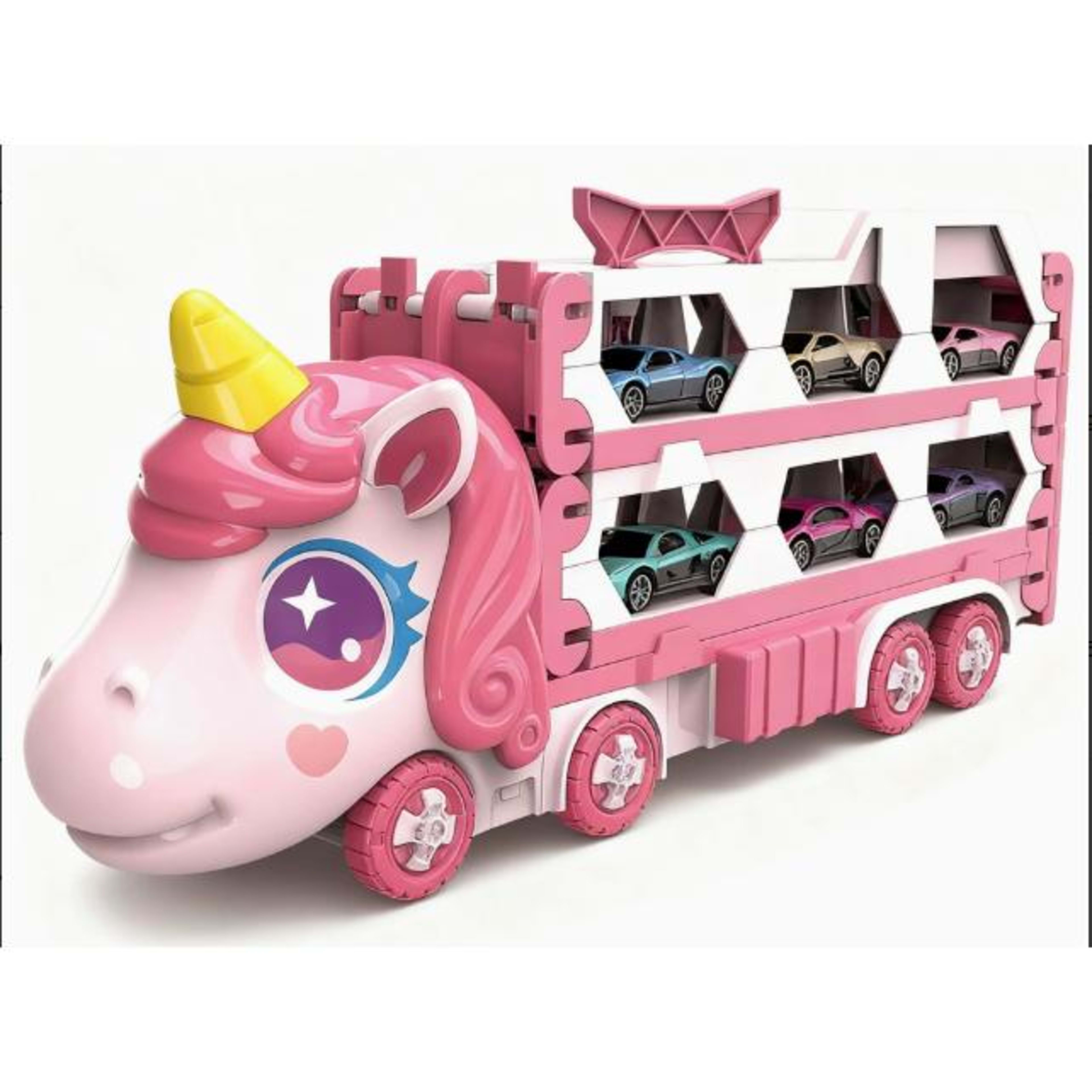 Cute  Transforming Truck Toy Expandable Racetrack & Vehicle Storage Set Portable Carrier With Mini Cars Toy For Girls Ag 11