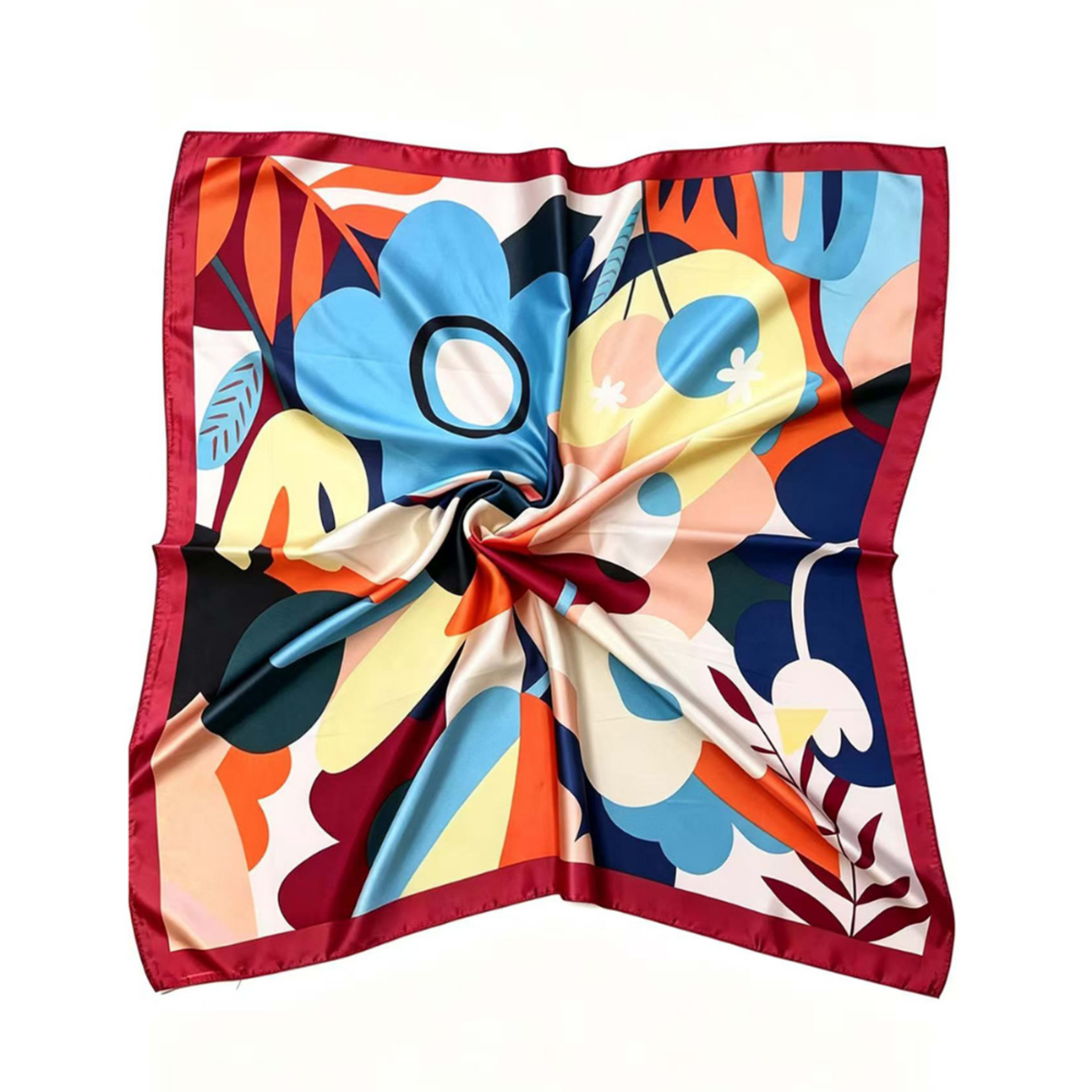 Abstract Floral Imitation Satin Square Scarf, Retro Decorative Scarf, Fashionable And Versatile Summer Lightweight Heads