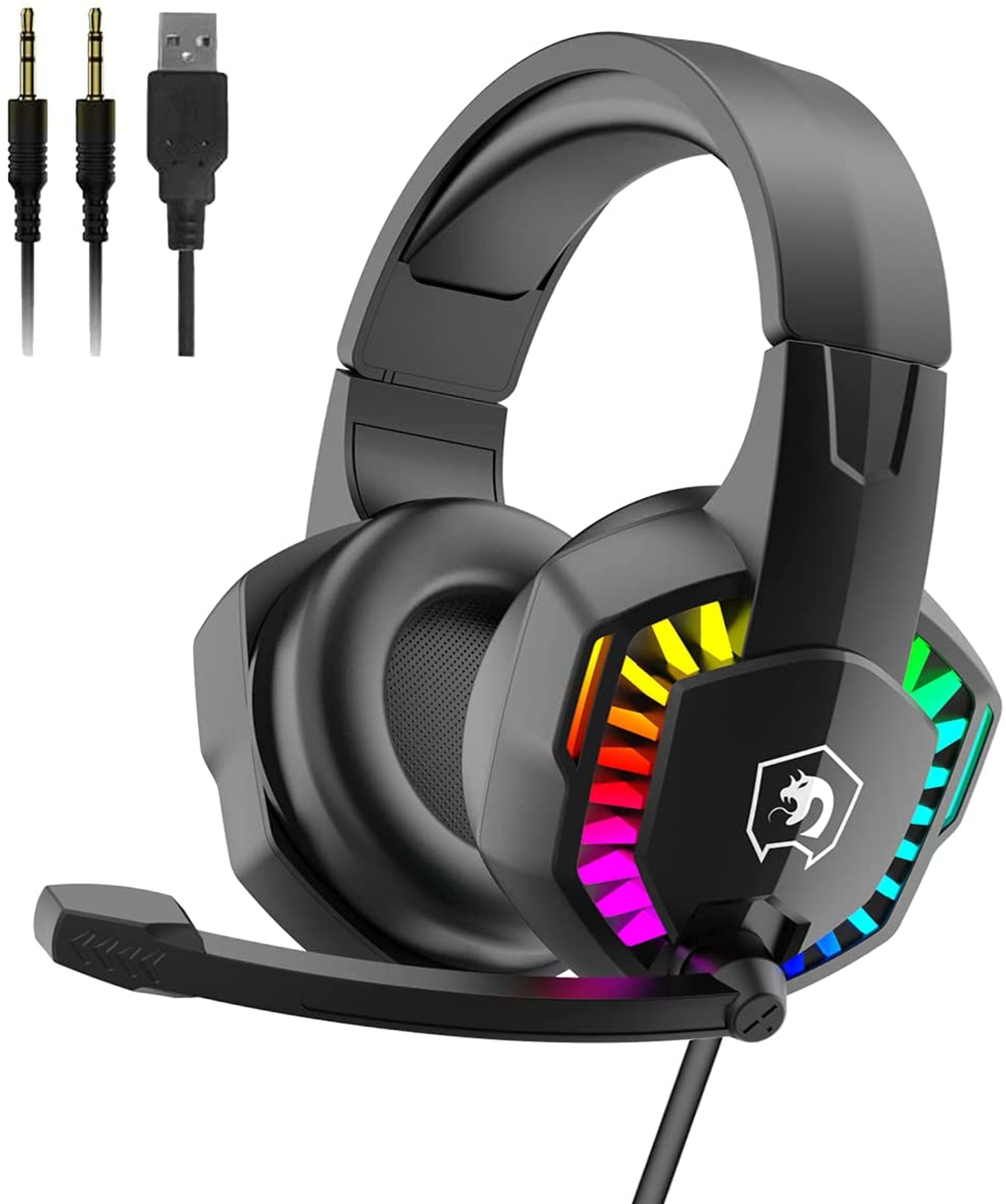 Wired Gaming Headset With Rainbow RGB Backlight Retractable Stereo Sound For PS4 5