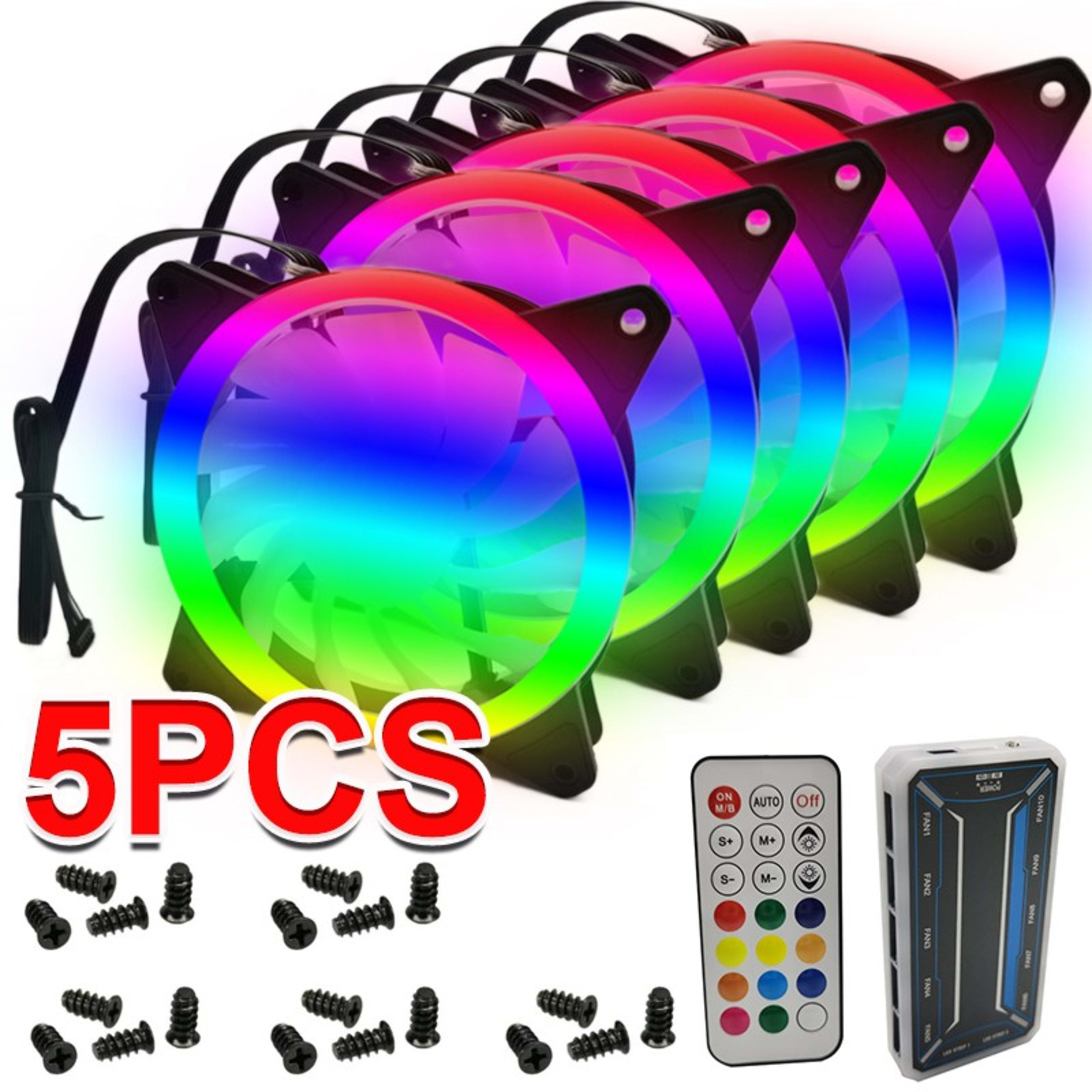5pcs Desktop RGB Fans PC 120mm LED Cooling Fans With Remote And Controller New 8