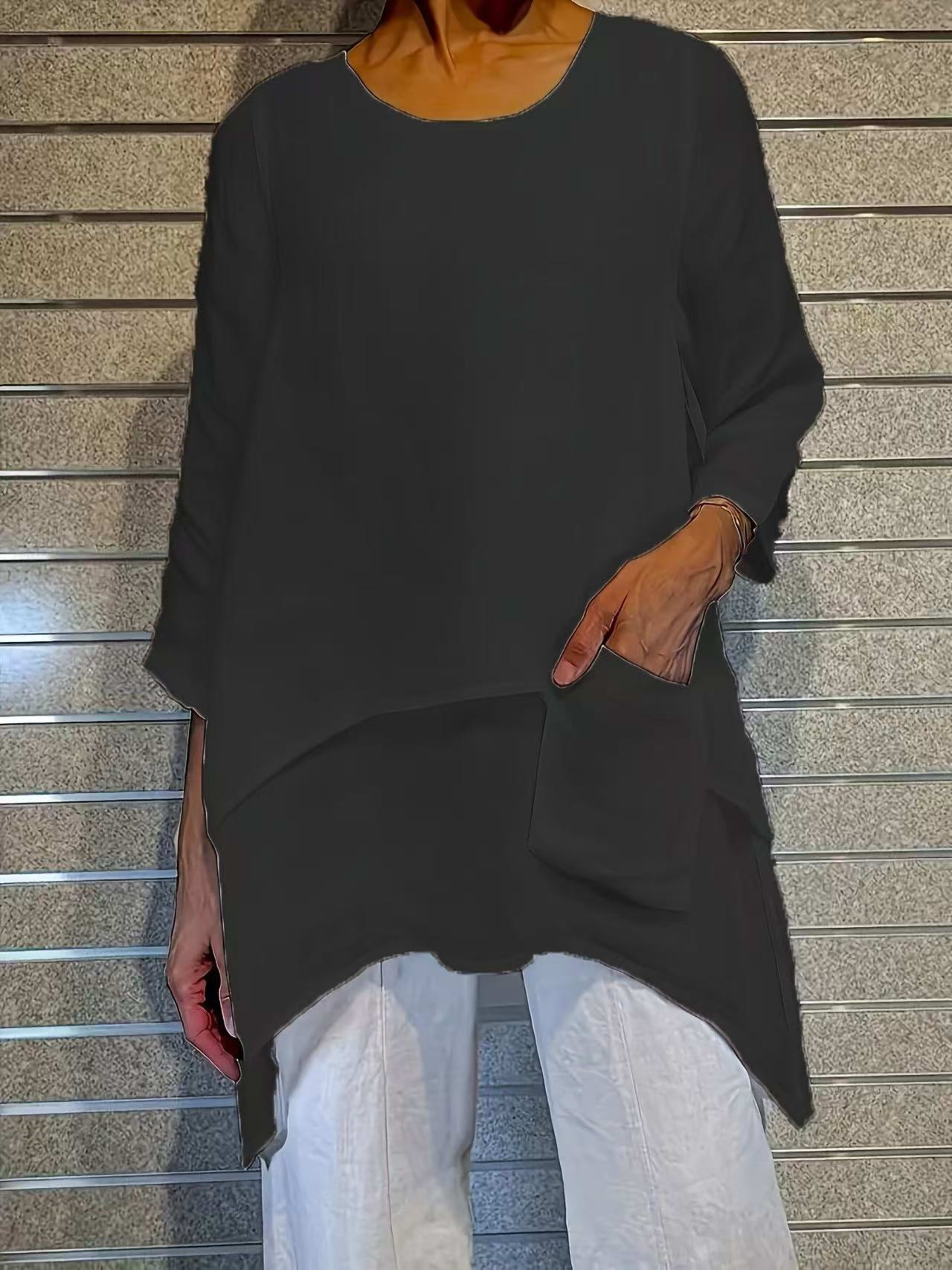 Plus-Size Loose Long-Sleeve Blouse