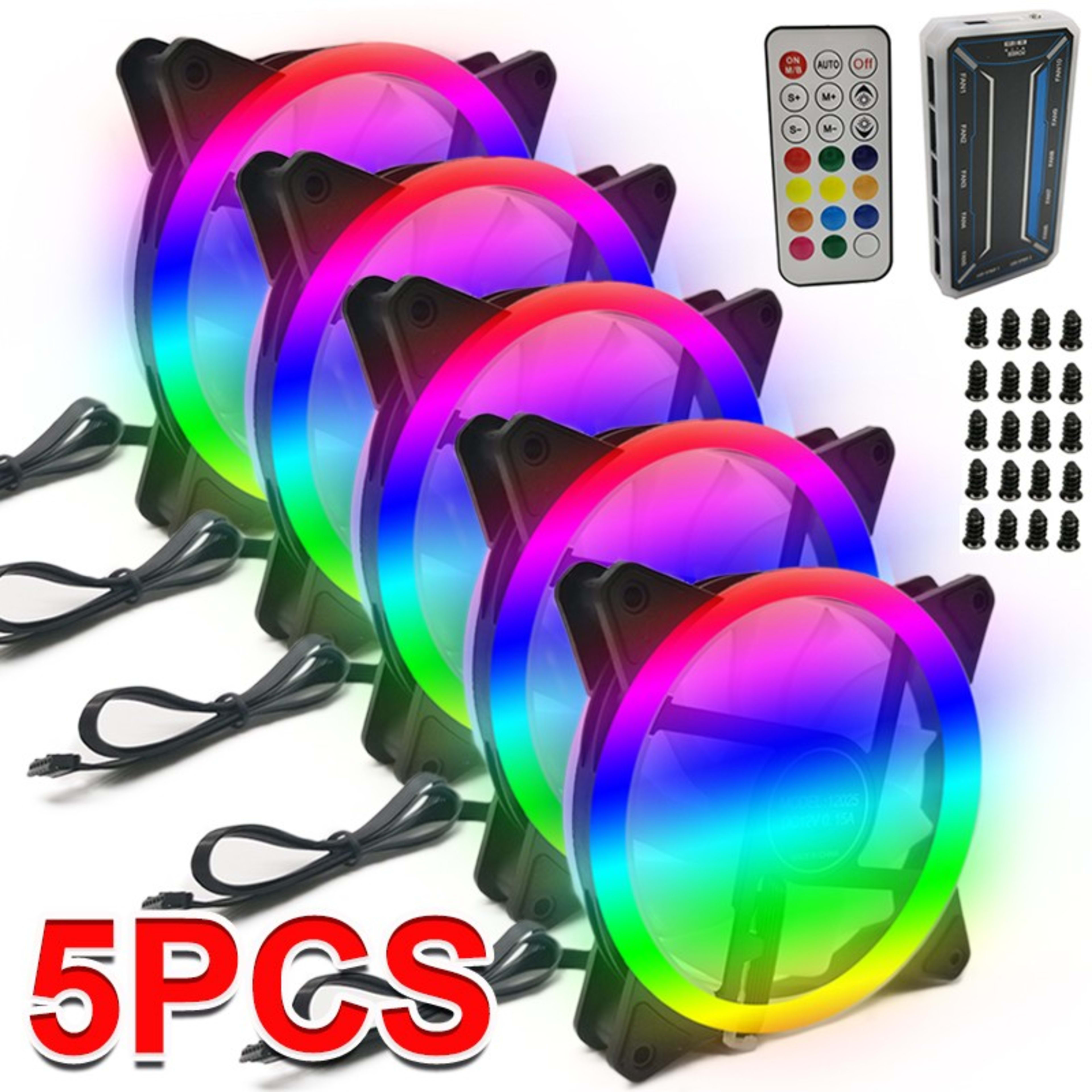 5pcs Desktop RGB Fans PC 120mm LED Cooling Fans With Remote And Controller New 9
