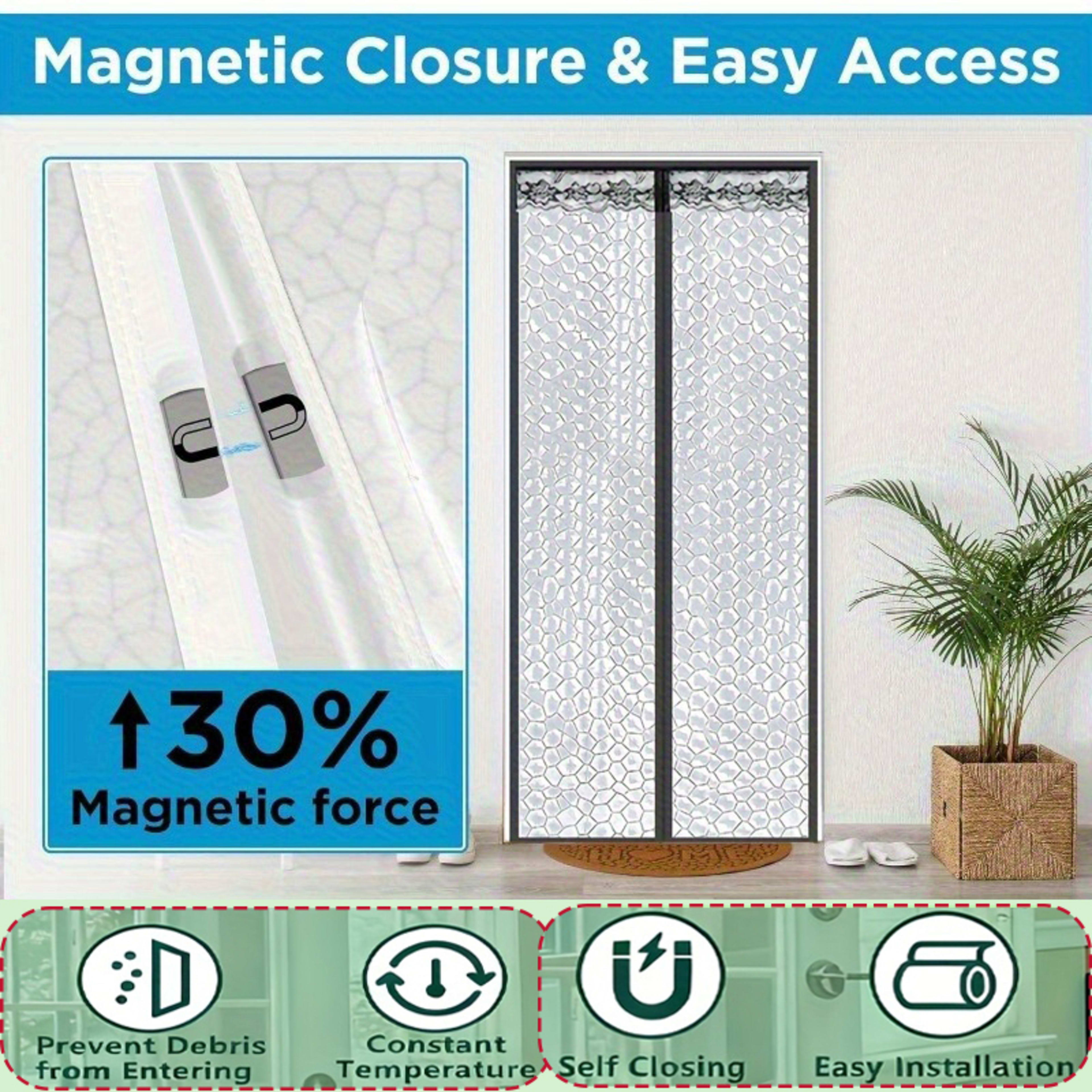 1 Black Lace Air Conditioner Door Curtain With Magnetic Closure, Seals For Insulation And Keeps Out Mosquitoes And Flies 12