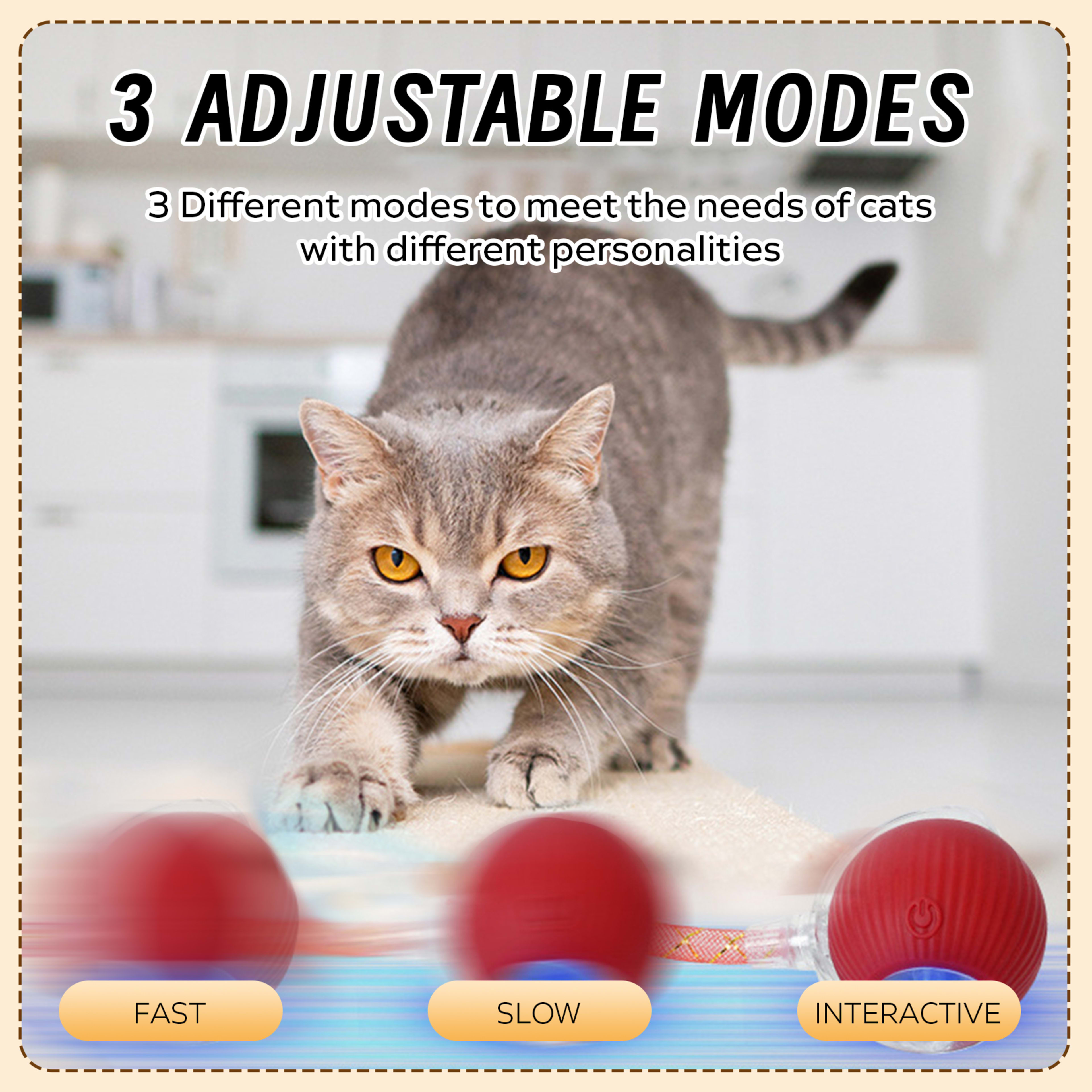 Interactive Toys Ball For Cats, Dog,Agile Moving Cat Ball With ElasticMesh Tail 3
