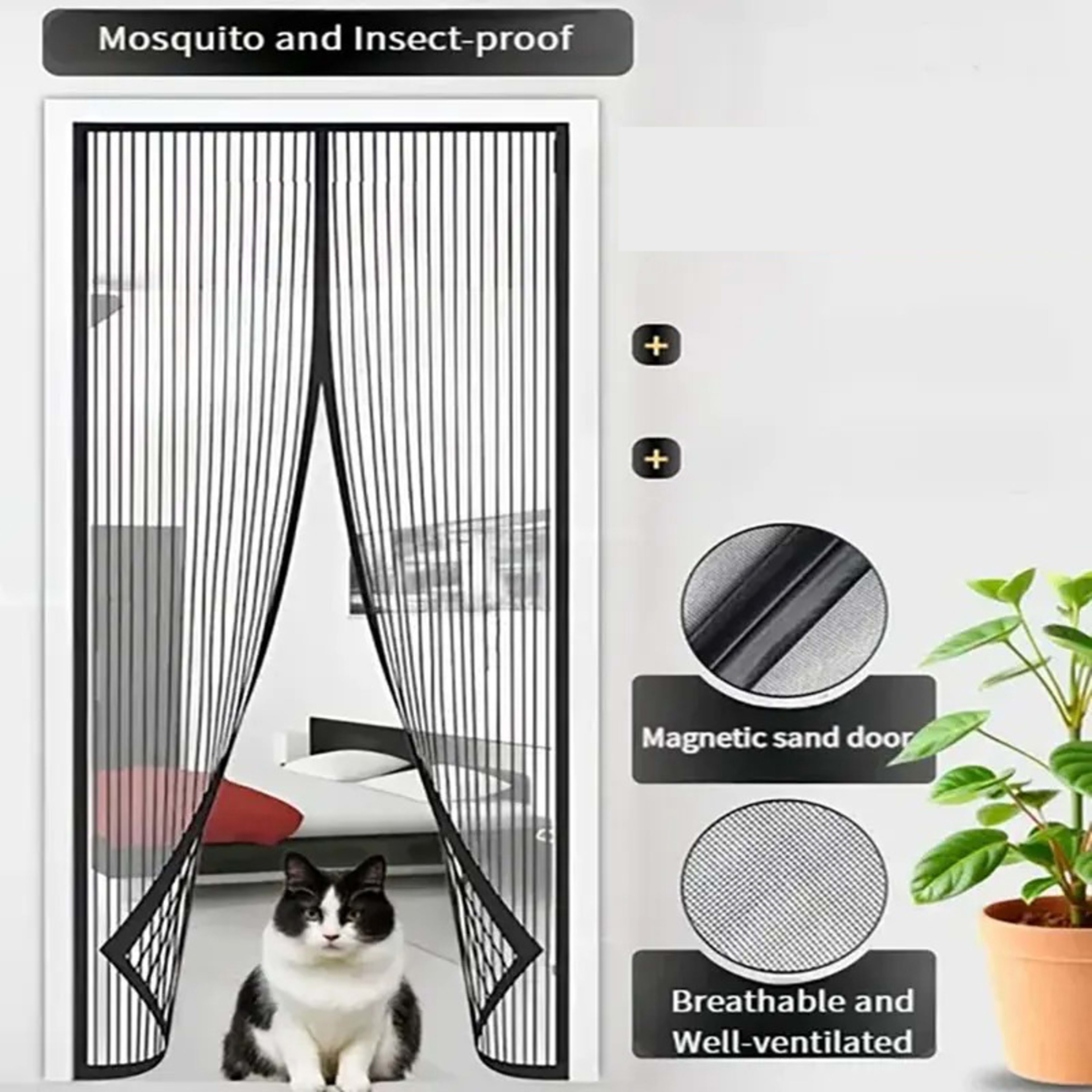 Magnetic Screen Door With Strong Magnetic Closure - No Drilling Required, Hands-free Sliding Door Curtain, Suitable For  11