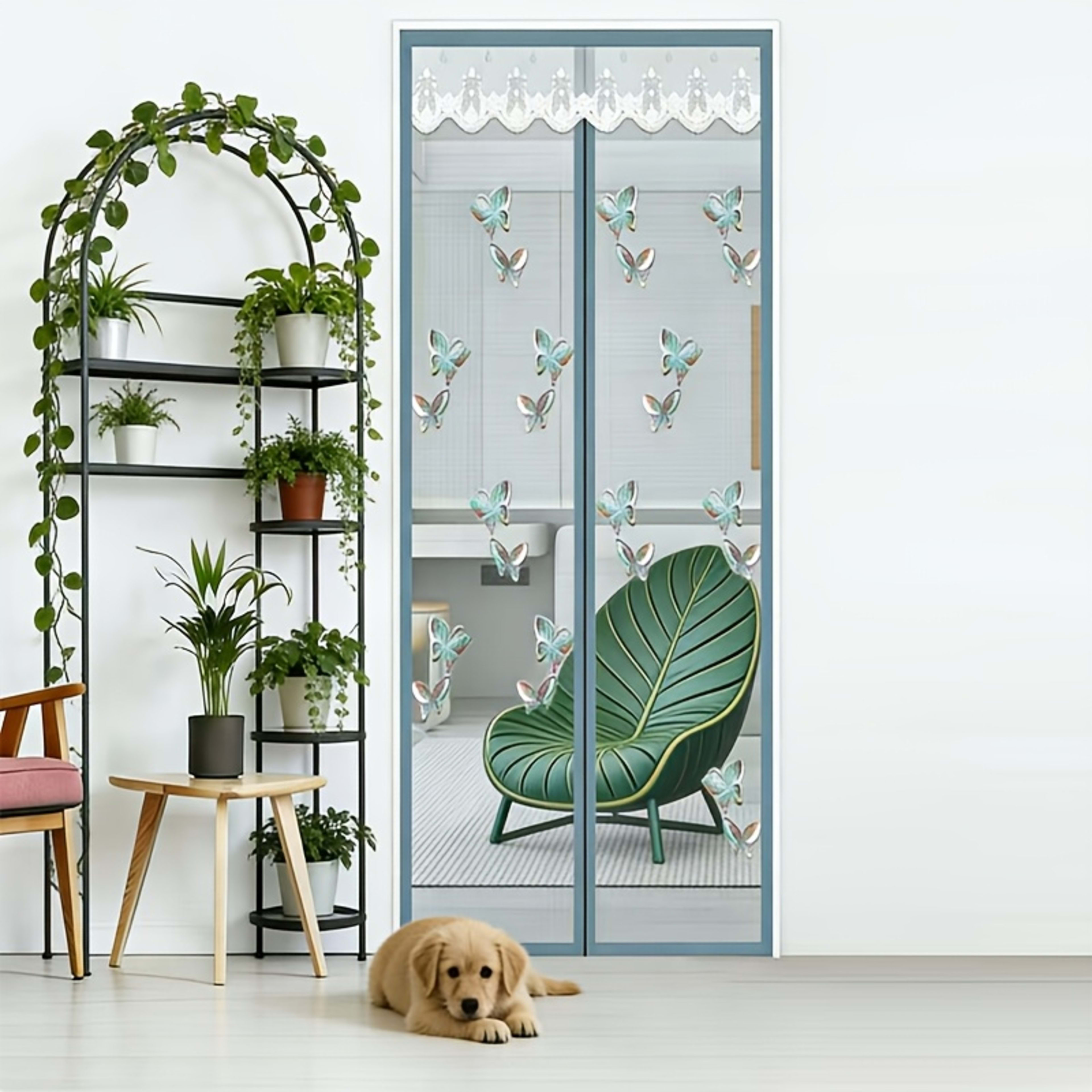 Durable Mosquito Mesh Door, Butterfly Embroidery, Magnetic Auto-Close, Thick Net, Self-Adhesive, Easy Install, Bedroom,  11
