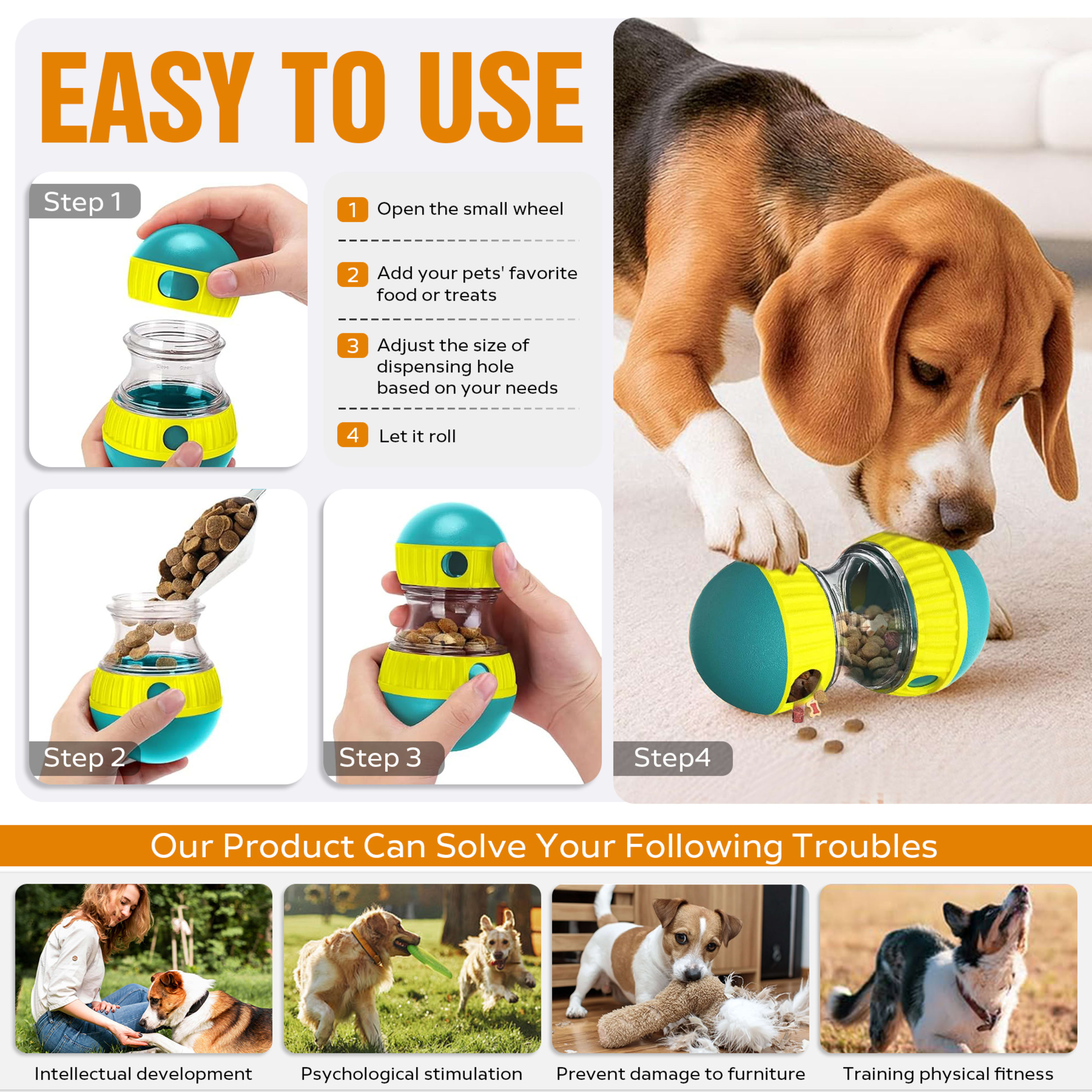 Dog Puzzle Toy, Adjustable Treat Dispensing Ball Food Dispenser Tough Slow Feeder Puppy Enrichment Training Toy Pet Inte 8