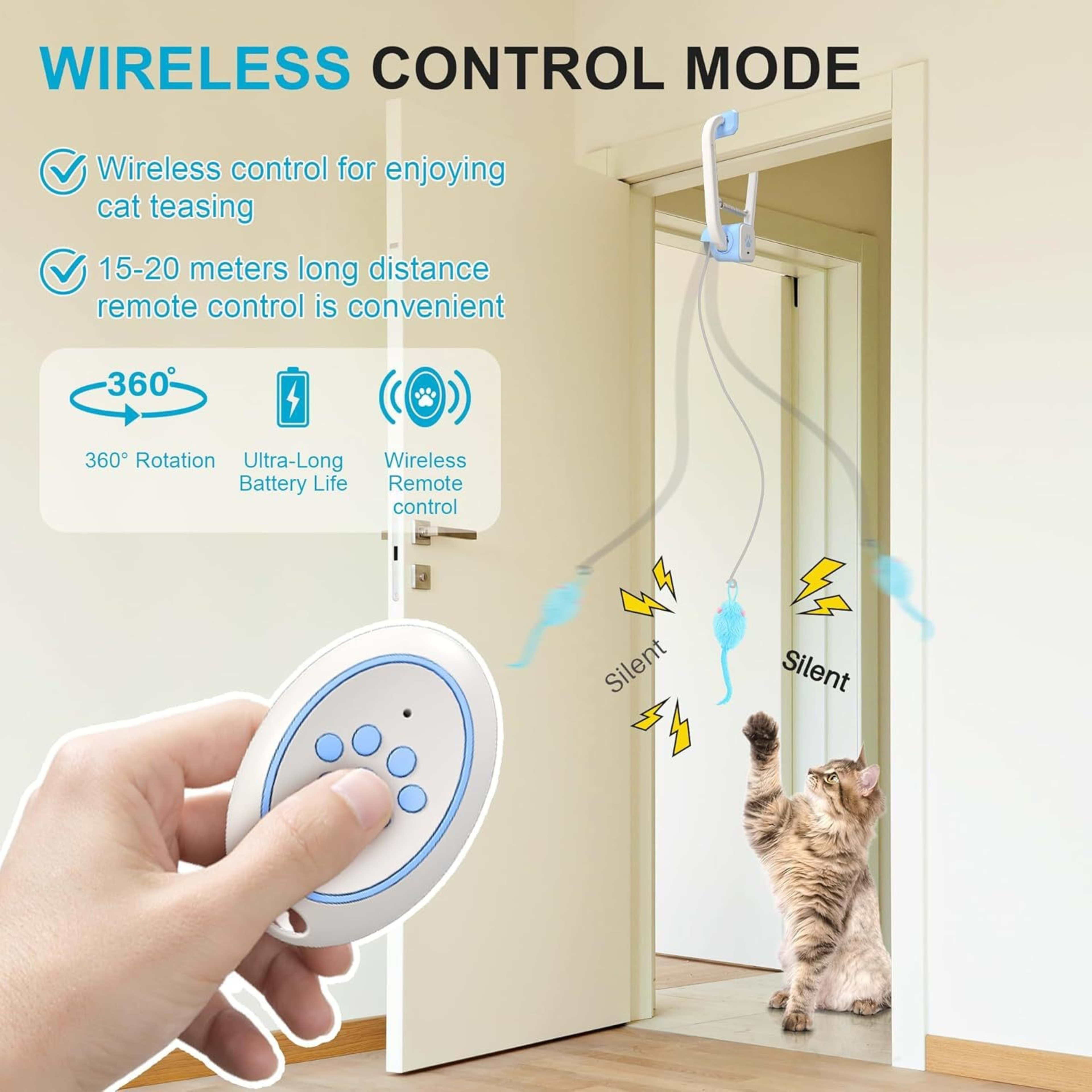 Rechargeable Electric Cat Teaser With Remote Interactive Door Clip Toy For Cats 3
