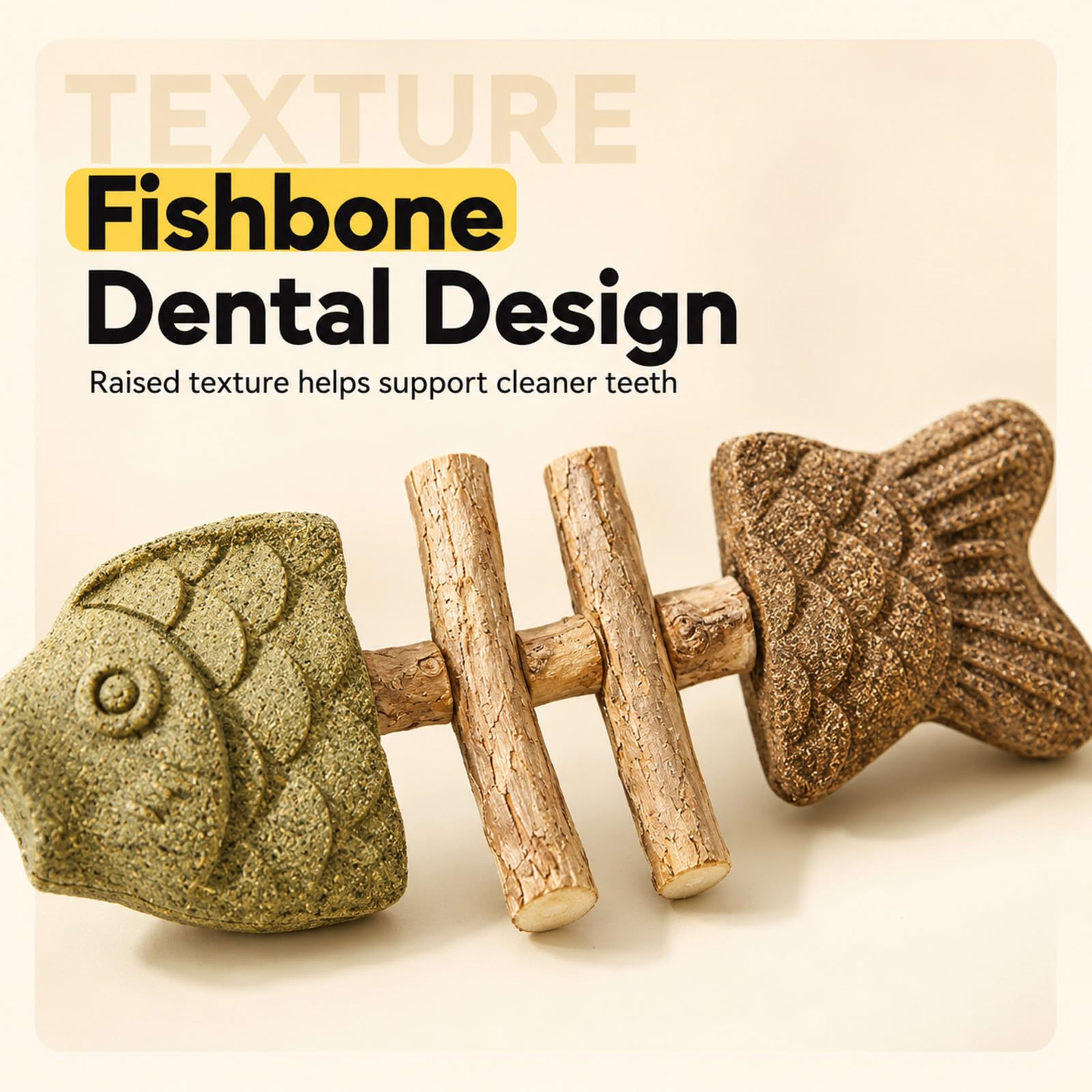 Catnip And Silvervine Chew, Natural Fishbone Chew Toy For Cats, Fishbone-Shaped Cat Dental Toy For Chewing, Licking, Paw