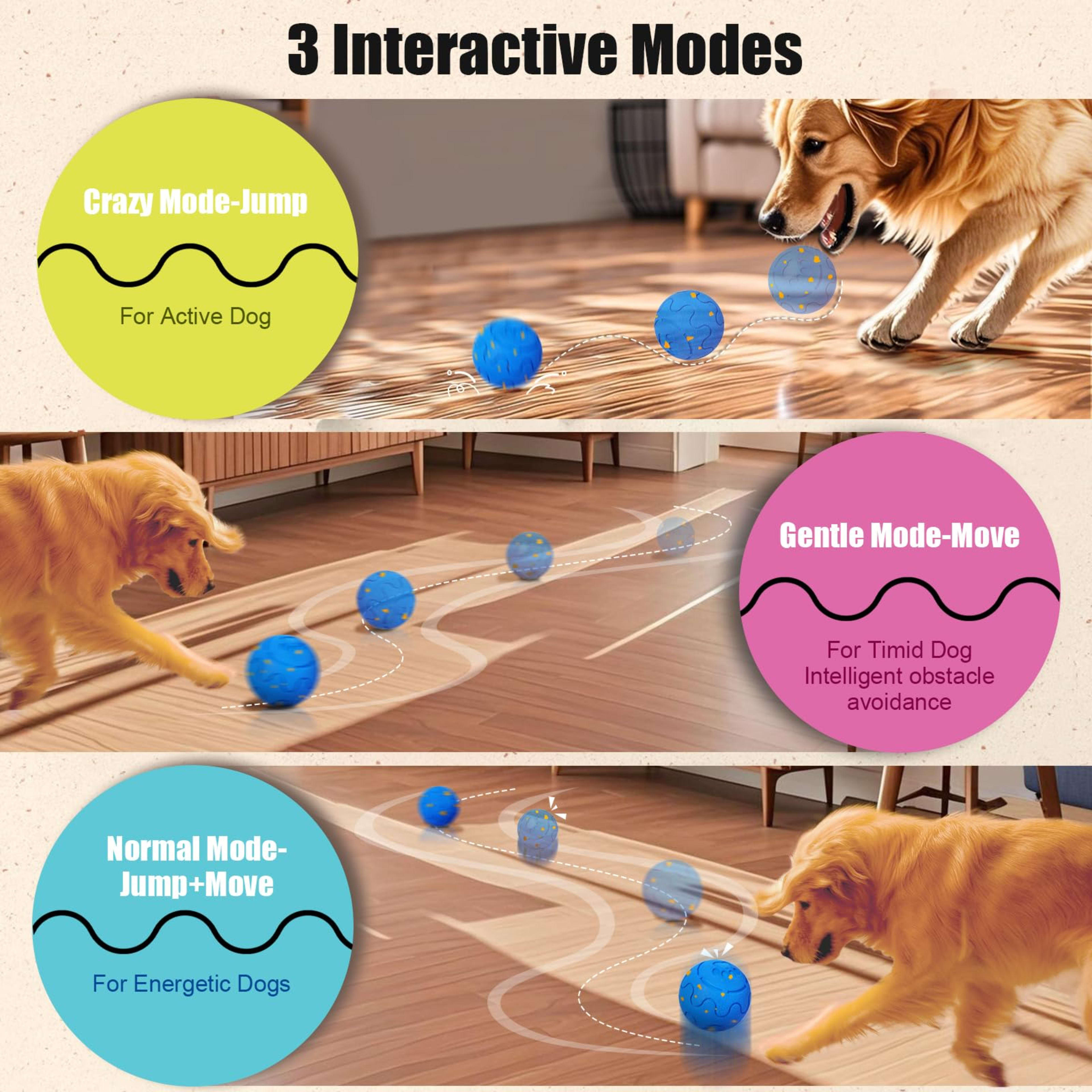 Interactive Dog Ball Toy, Smart Dog Toy For Medium And Large Dogs, Automatic Moving Rotating & Bouncing Ball, Durable E- 2