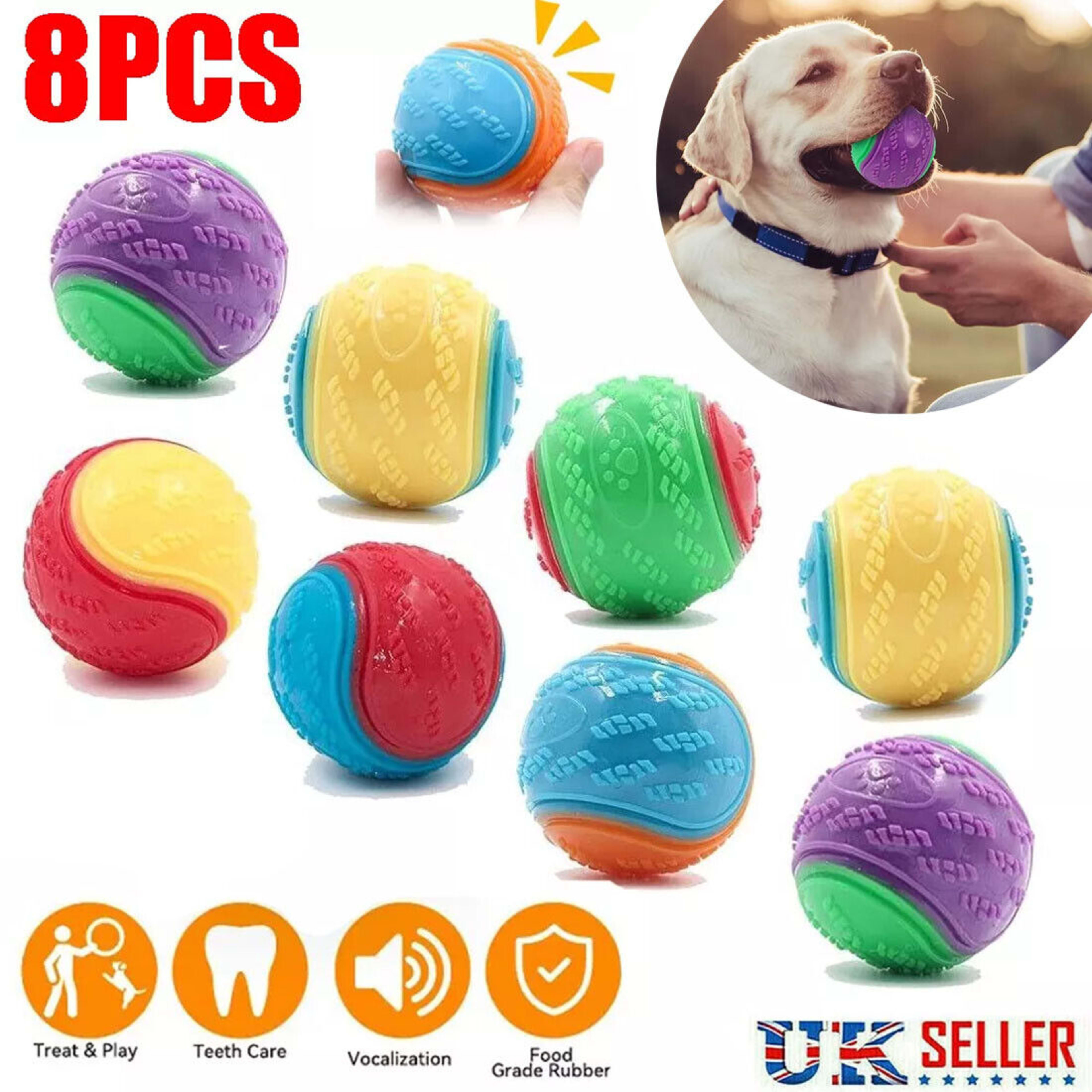 NEW Scooby-Doo Durable Squeaky Set Of 8 Dog Balls For Teeth Cleaning Interactive UK 7