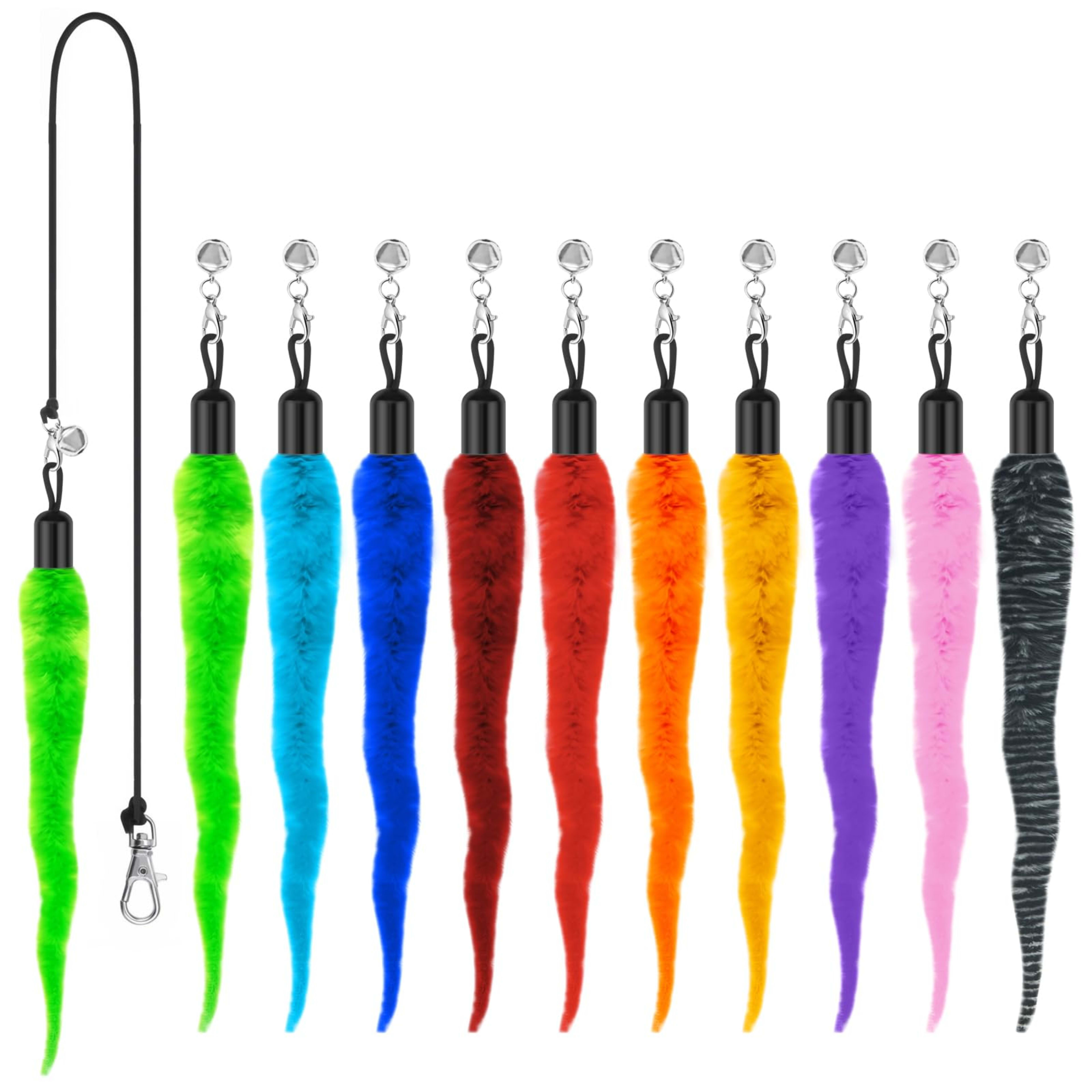 10PCS Cat Worm Toy, Cat Wand Attachment Fuzzy Worm Toys Refill With 1PCS Black String For Wand Replacement, Interactive