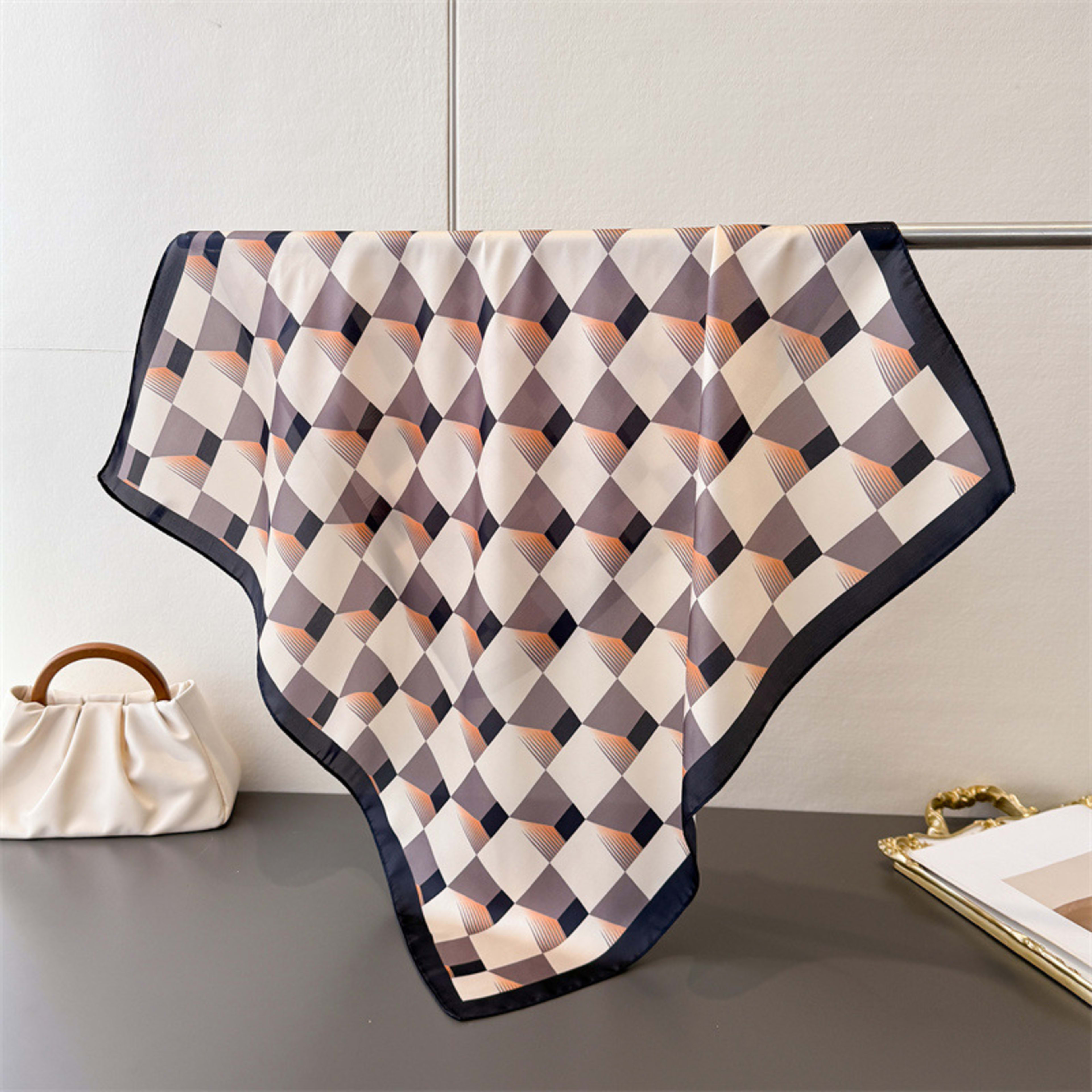 Korean-style Gentle Style Solid-checkered Wide Scarf With Multi-color Printed Fabric, Suitable For Women's Daily Wear As 4