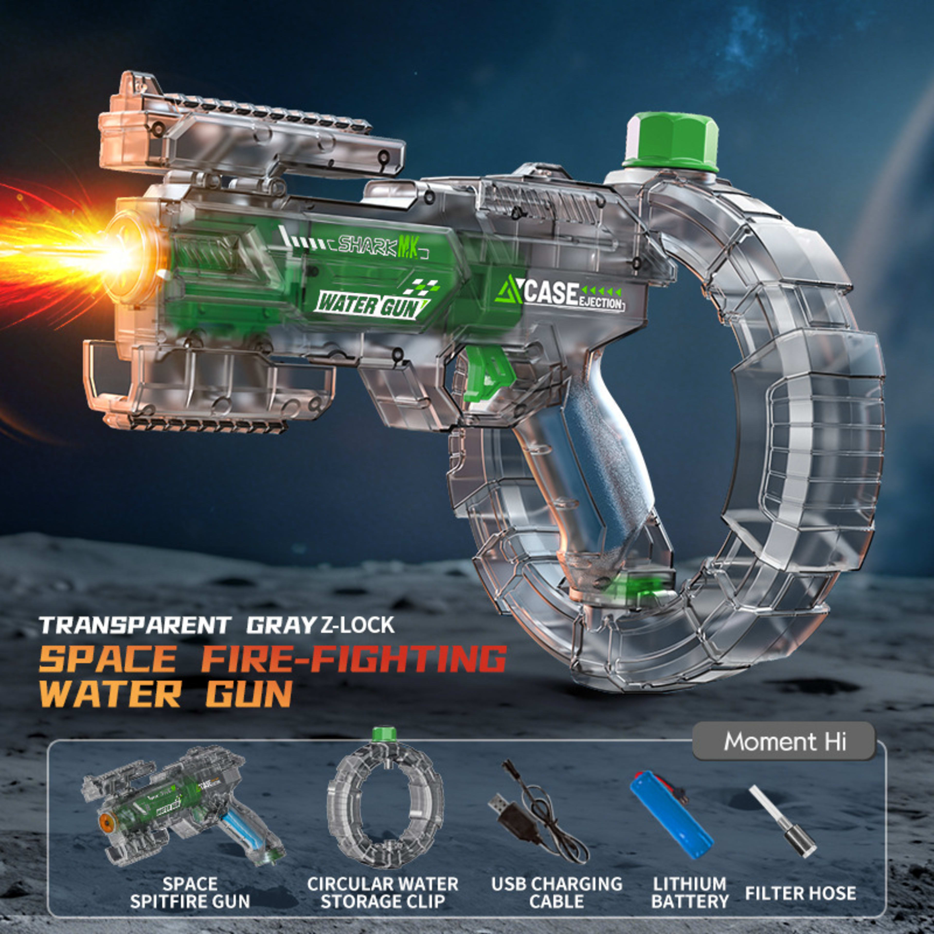 Kids Space Electric Water Gun, Transformable Design With Energy Gathering Ring, Flashing Light & Sim Recoil, Large Capac 7