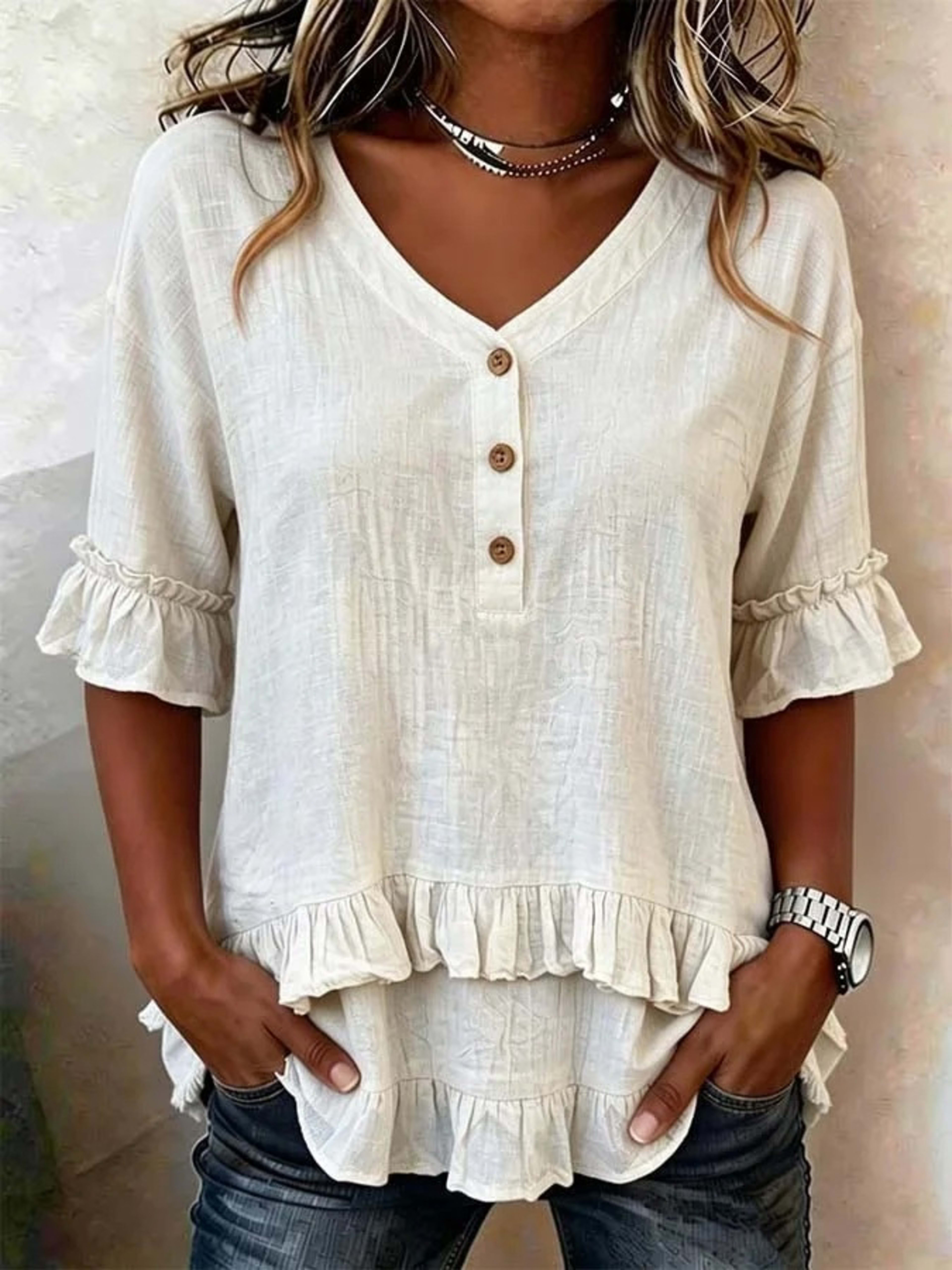 Retro V-Neck Ruffled Blouse 3
