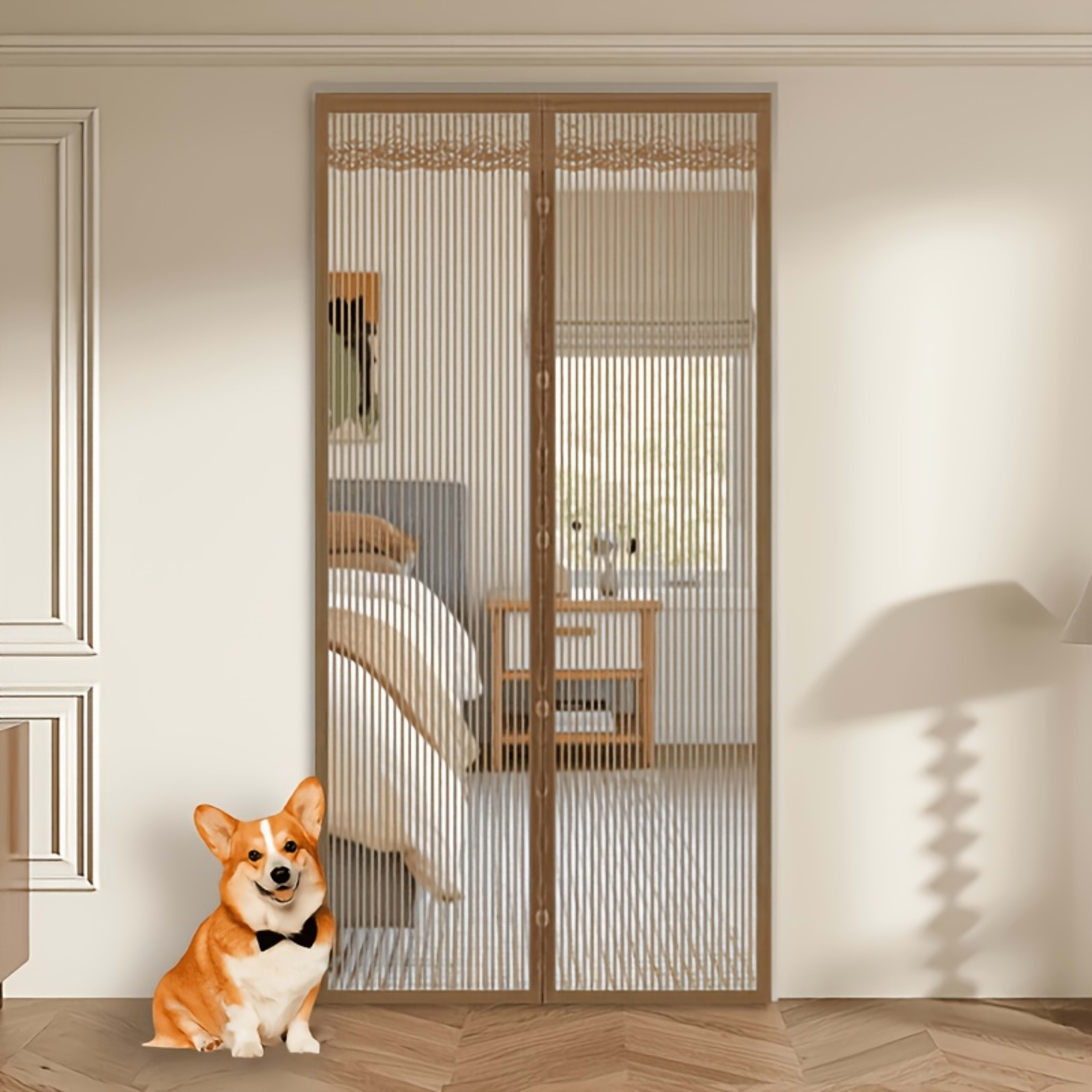 A Brown Magnetic Door Curtain, Breathable Mosquito-proof Screen For Summer, Home Living Room, Bedroom, Kitchen Decorativ 3