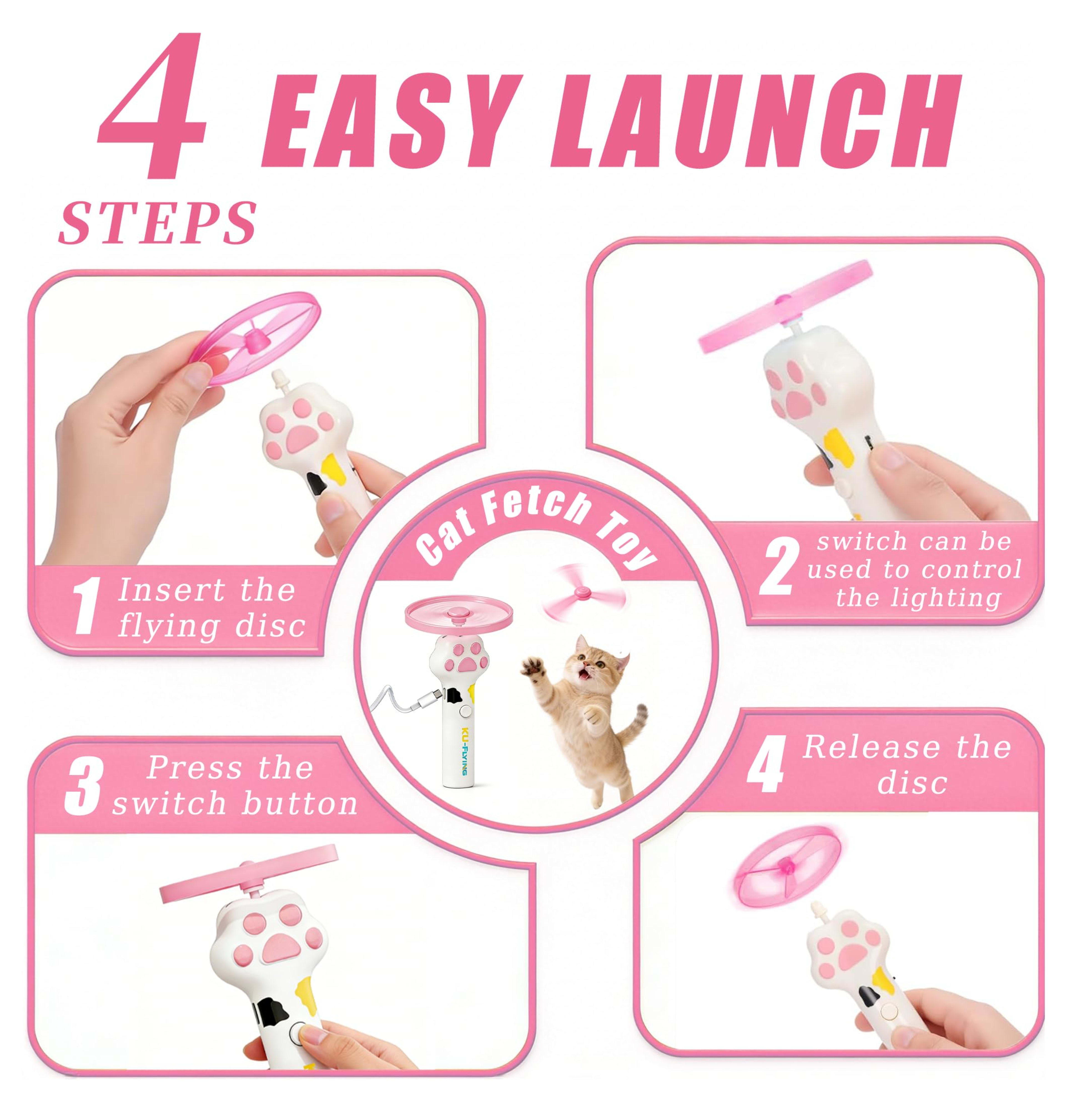 Cat Fetch Toy Launcher,Flying Disc Launcher Toy Rechargeable With 6 Flying Discs,Flying Cat Toy Disc Launcher For Kitten 3