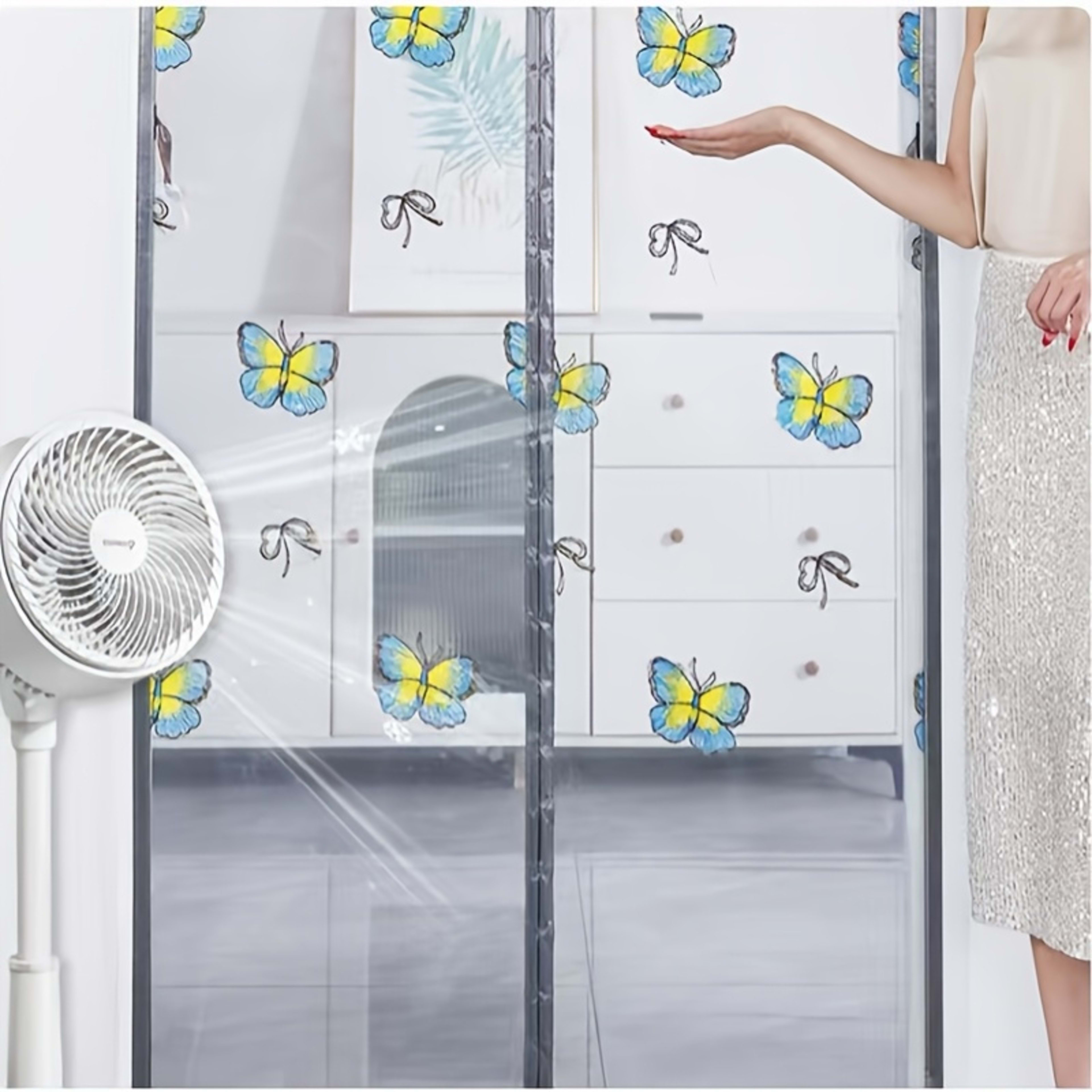 Durable Mosquito Mesh Door, Butterfly Embroidery, Magnetic Auto-Close, Thick Net, Self-Adhesive, Easy Install, Bedroom,  5
