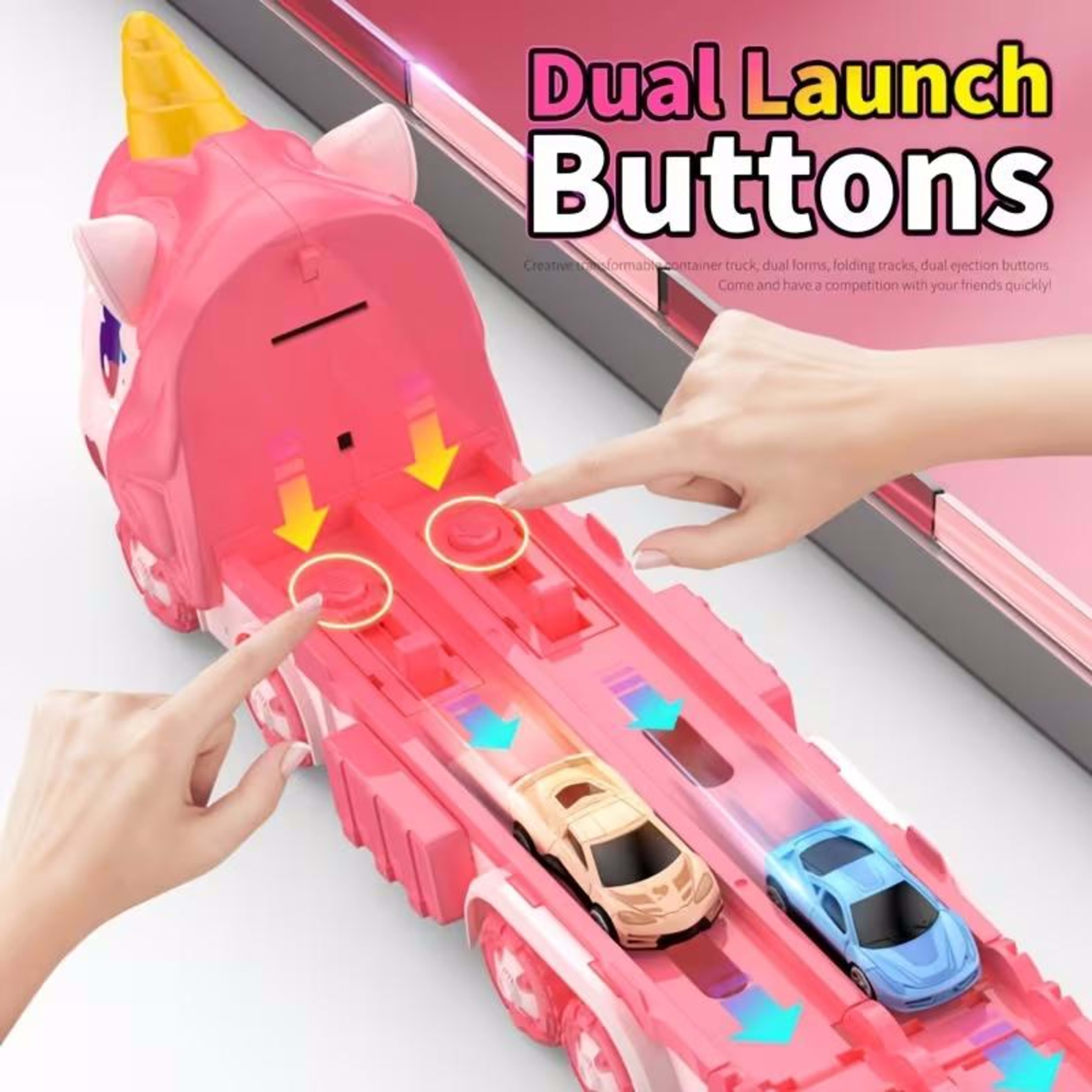 Cute  Transforming Truck Toy Expandable Racetrack & Vehicle Storage Set Portable Carrier With Mini Cars Toy For Girls Ag 4