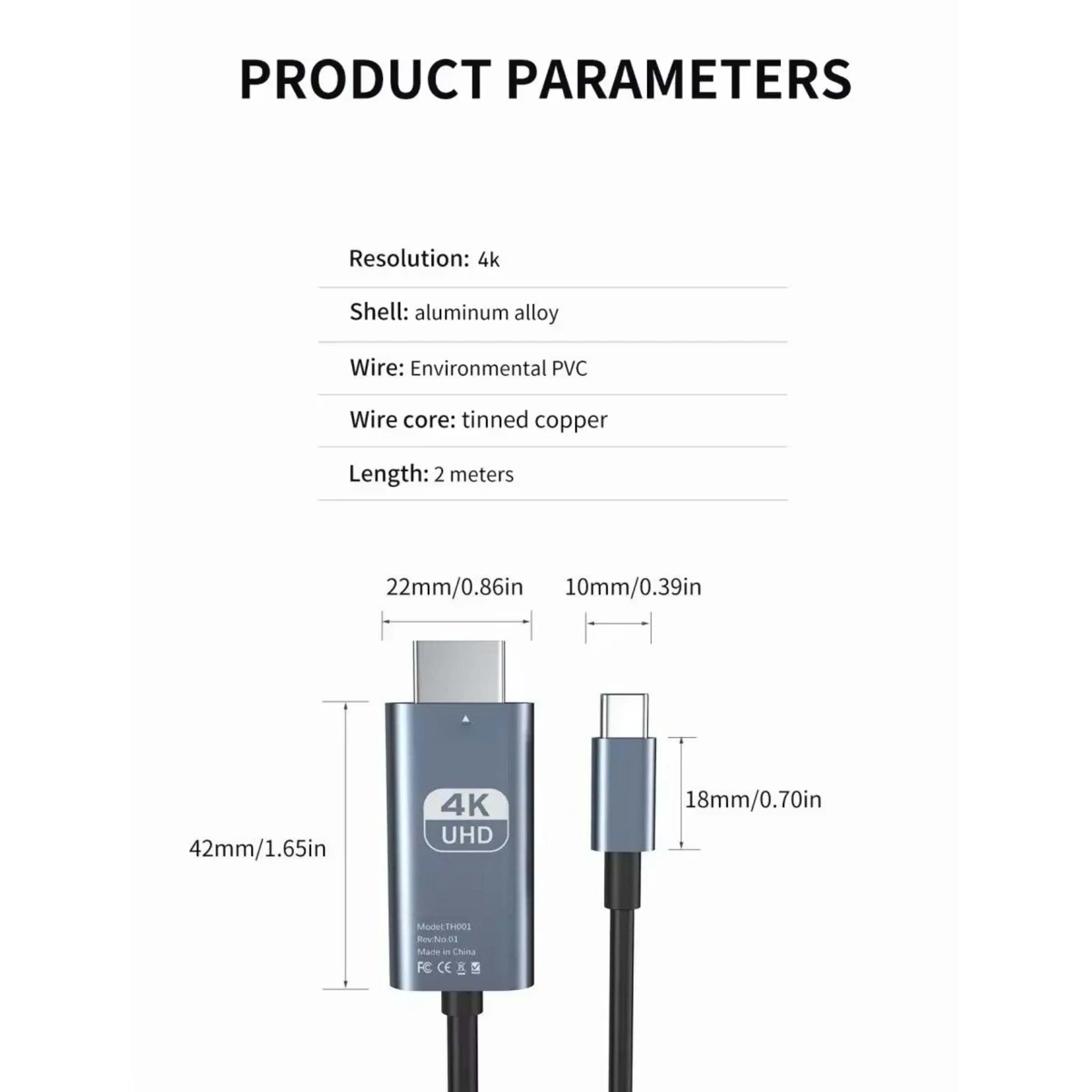 4K HD Video Conversion Cable Type C To HDTV, Same Screen, Cable For TV And Computer, 2 Meters, Braided Projection Cable 4