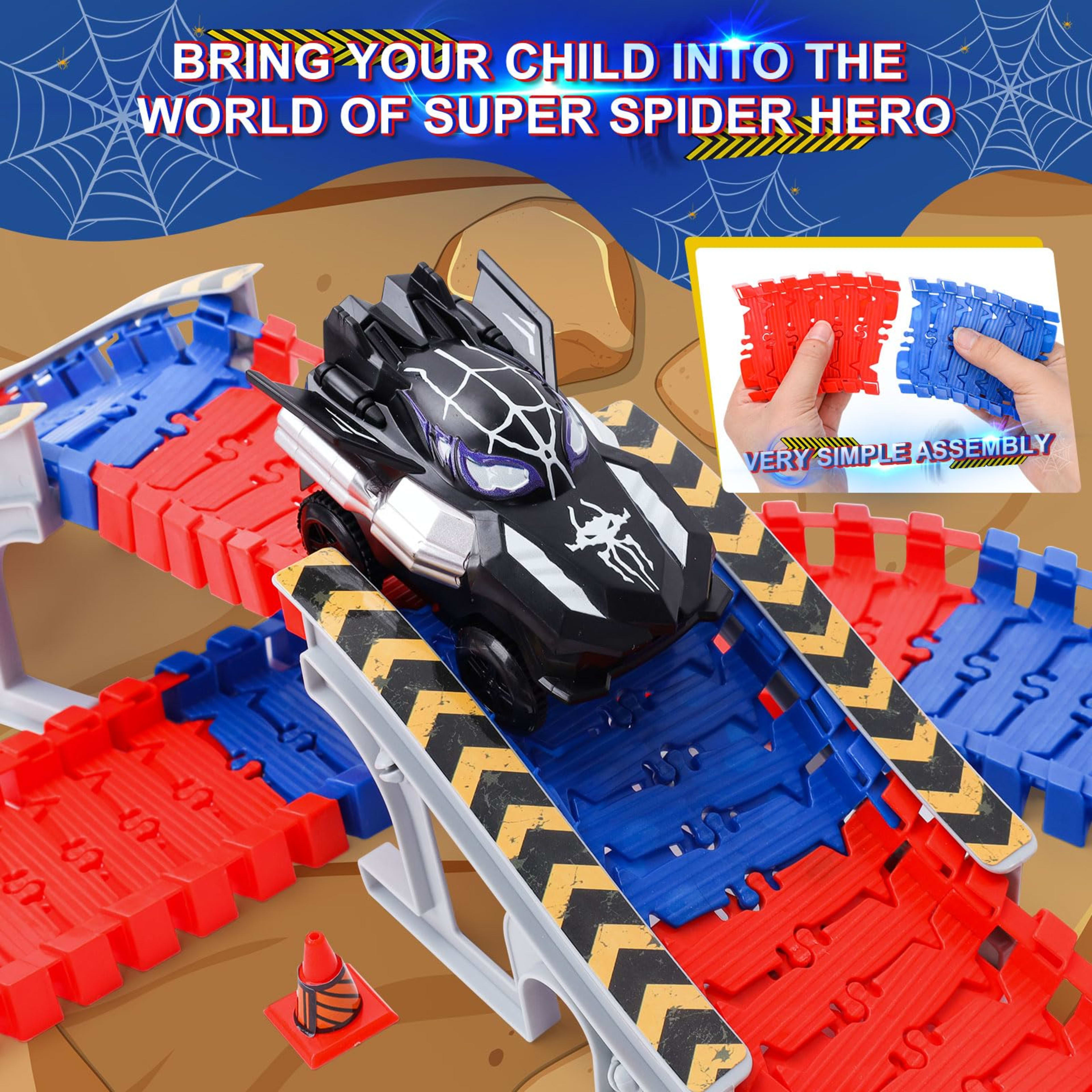 Spider-Themed Flexible Track Toy Set Includes Black And Red Spider Cars,Pickup Only 3