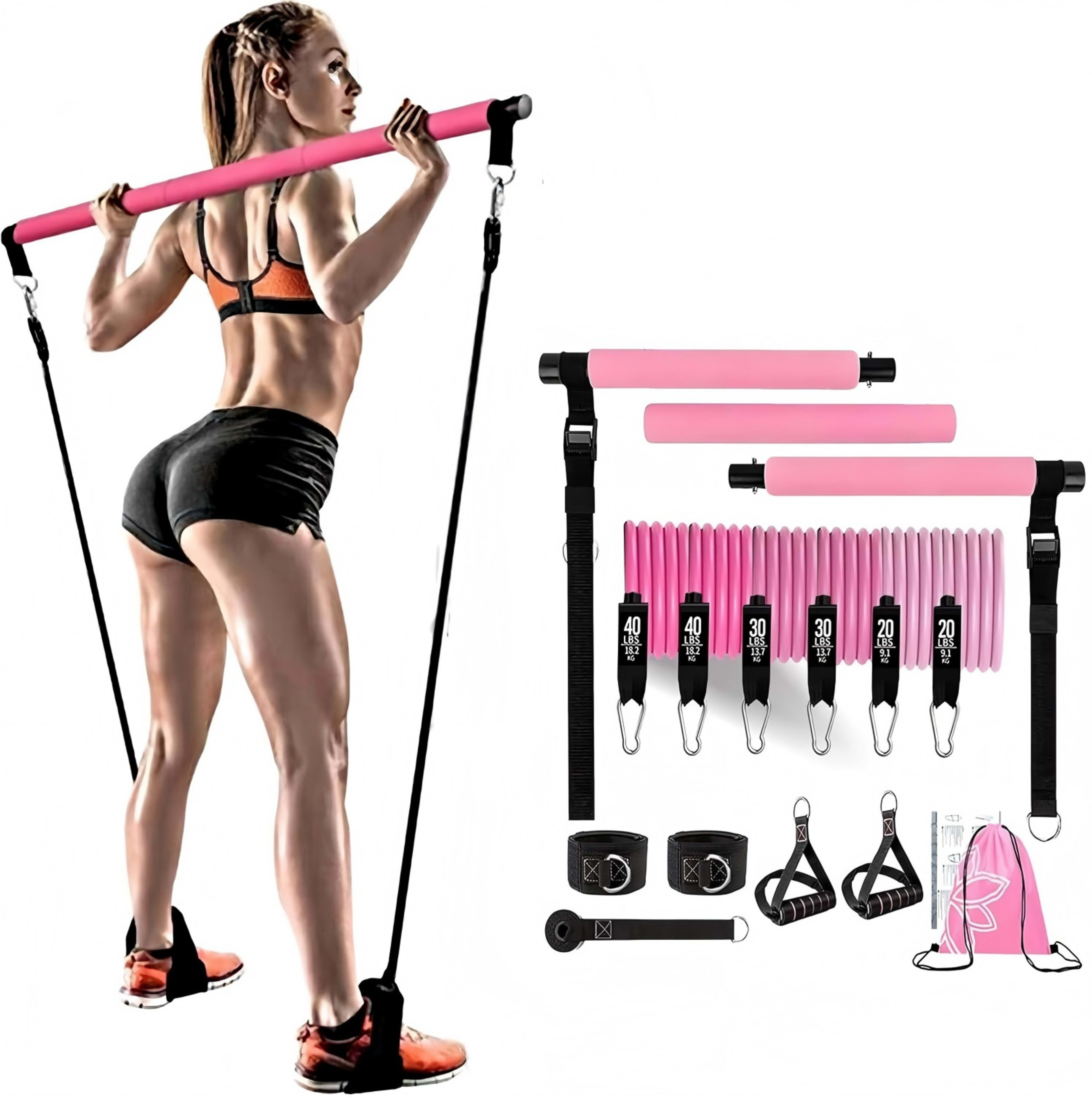 Pilates Bar Kit With 6 Resistance Bands Home Gym Fitness Training Workout Set 5