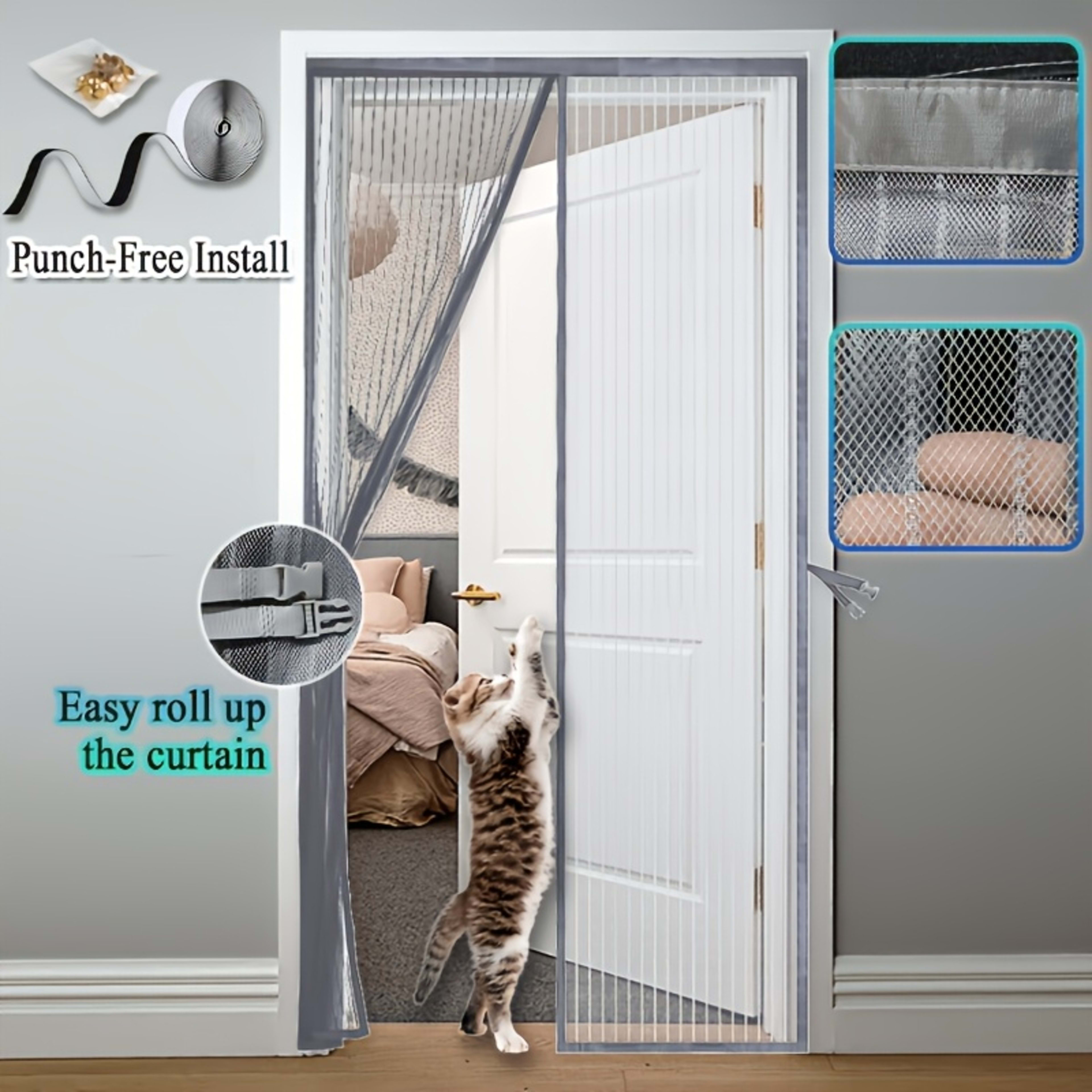 Magnetic Screen Door Curtain - Manual Or Automatic Close, Black Stripe Design, Mosquito-proof Summer Breathable Partitio 6