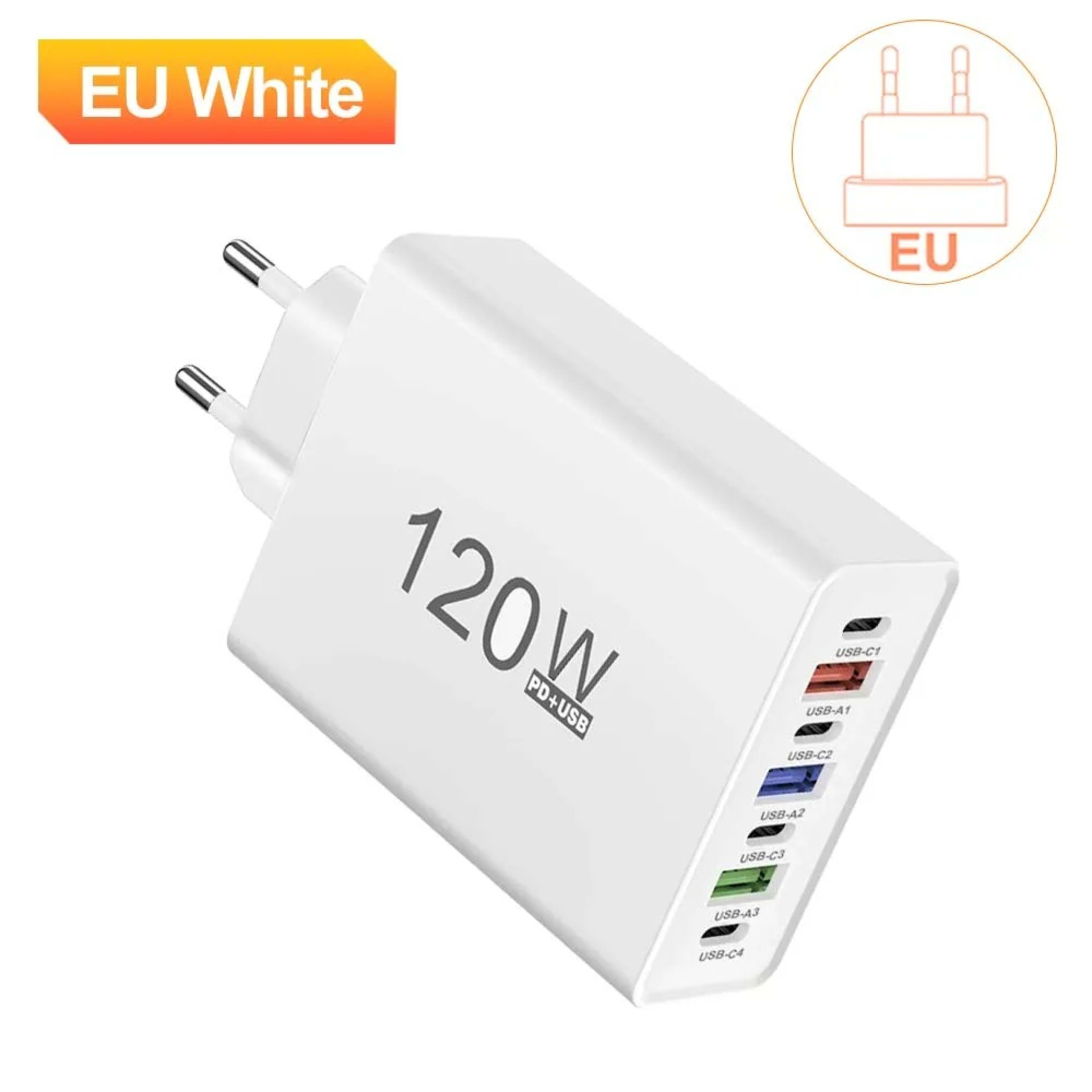USB-C Charger, 120W Total Output, Fast Charging Function With Multiple Ports, Type-C Interface, Compatible With IPhone,  4