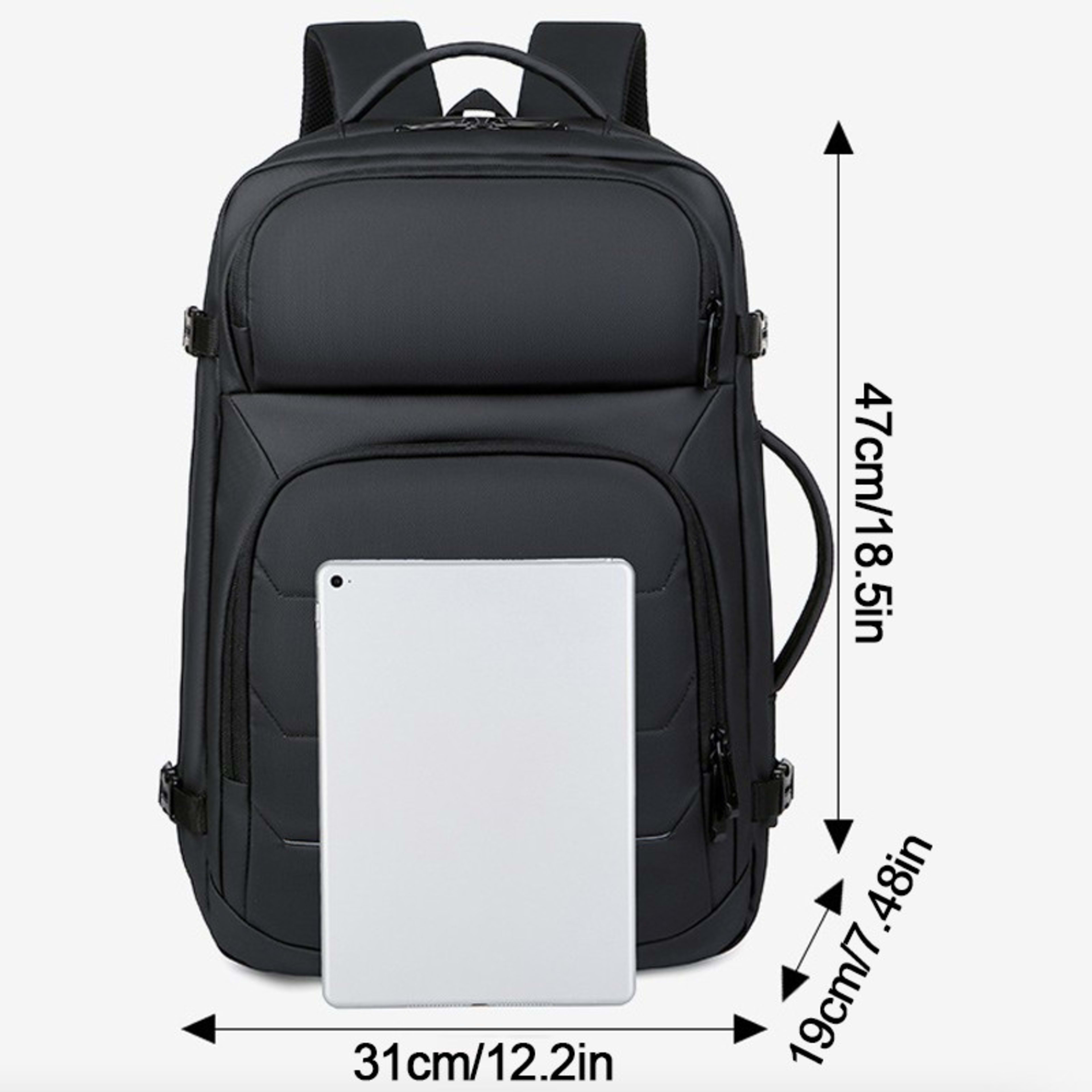 Men 18 Inch Expandable Backpack USB Port Laptop Rucksack Waterproof School Bag 17