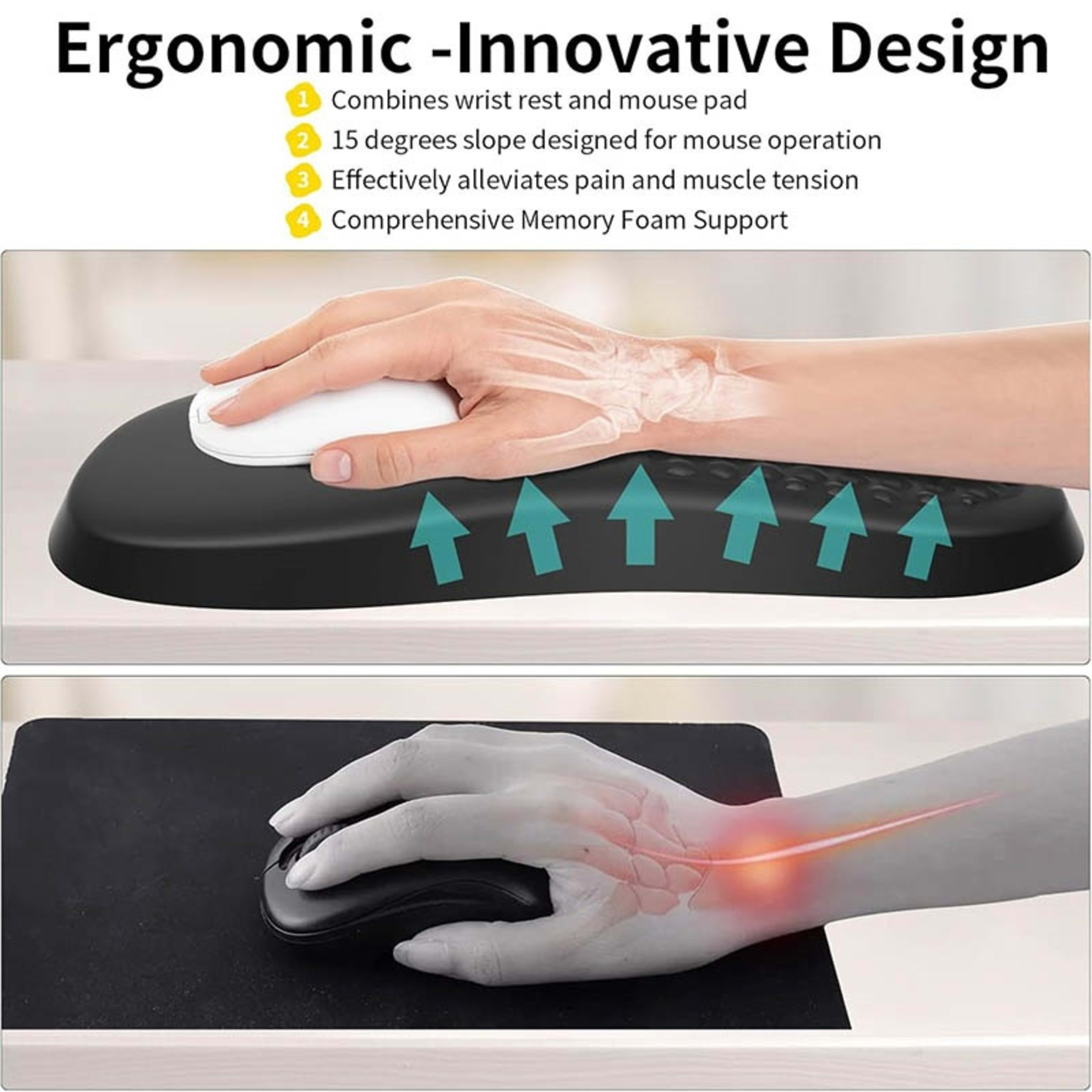 Ergonomic Memory Foam Mouse Pad, Non-Slip Comfortable Wrist Support 3