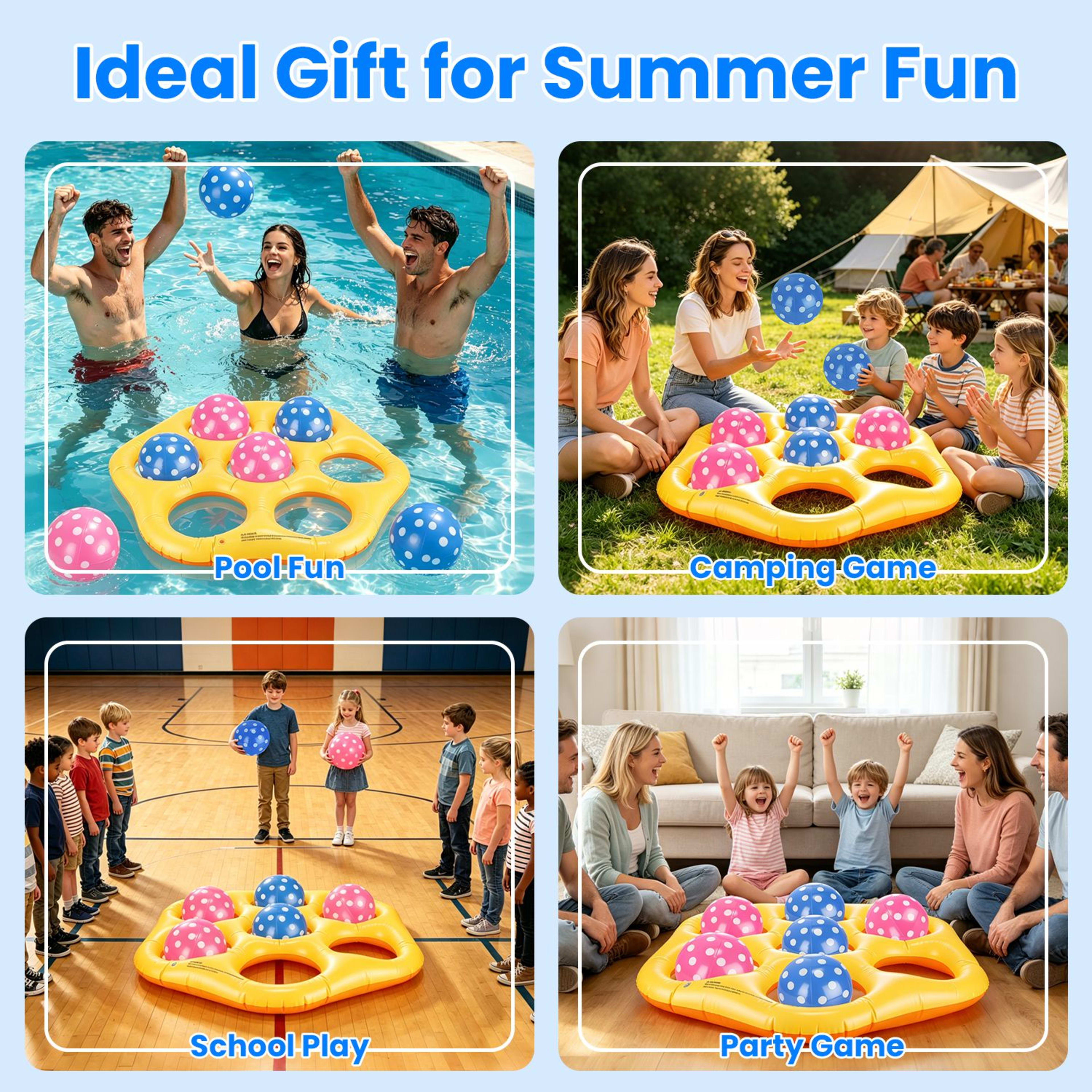 1Pc  Inflatable Tic-Tac-Toe Pool Game Set With 7 Balls Summer Water Toy Portable Inflatable Game For Pool Beach 6