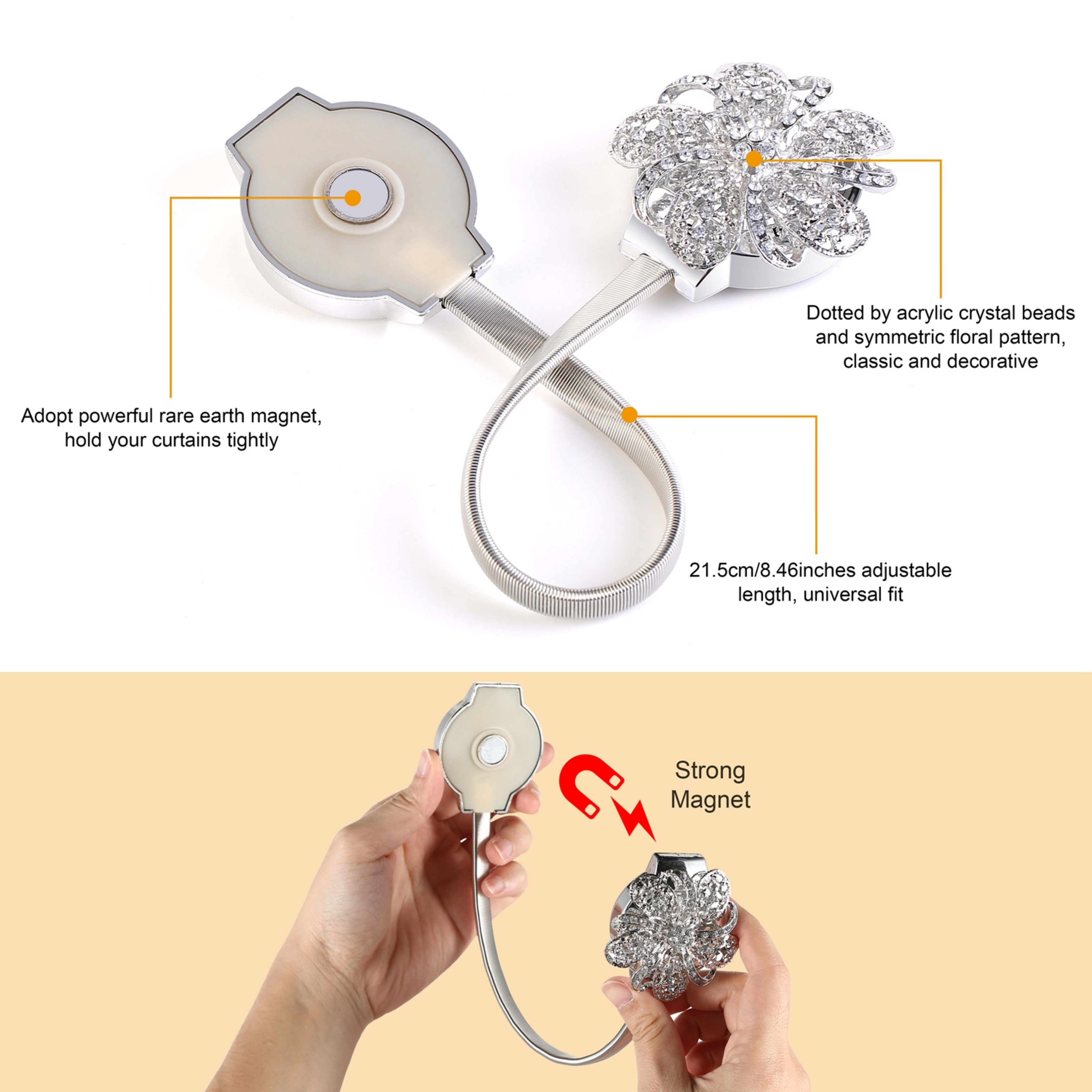 2 Packs Magnetic Curtain Tiebacks Extendable Floral Drape Holder Decorative Window Hangings Clip For Living Room Restaur 6