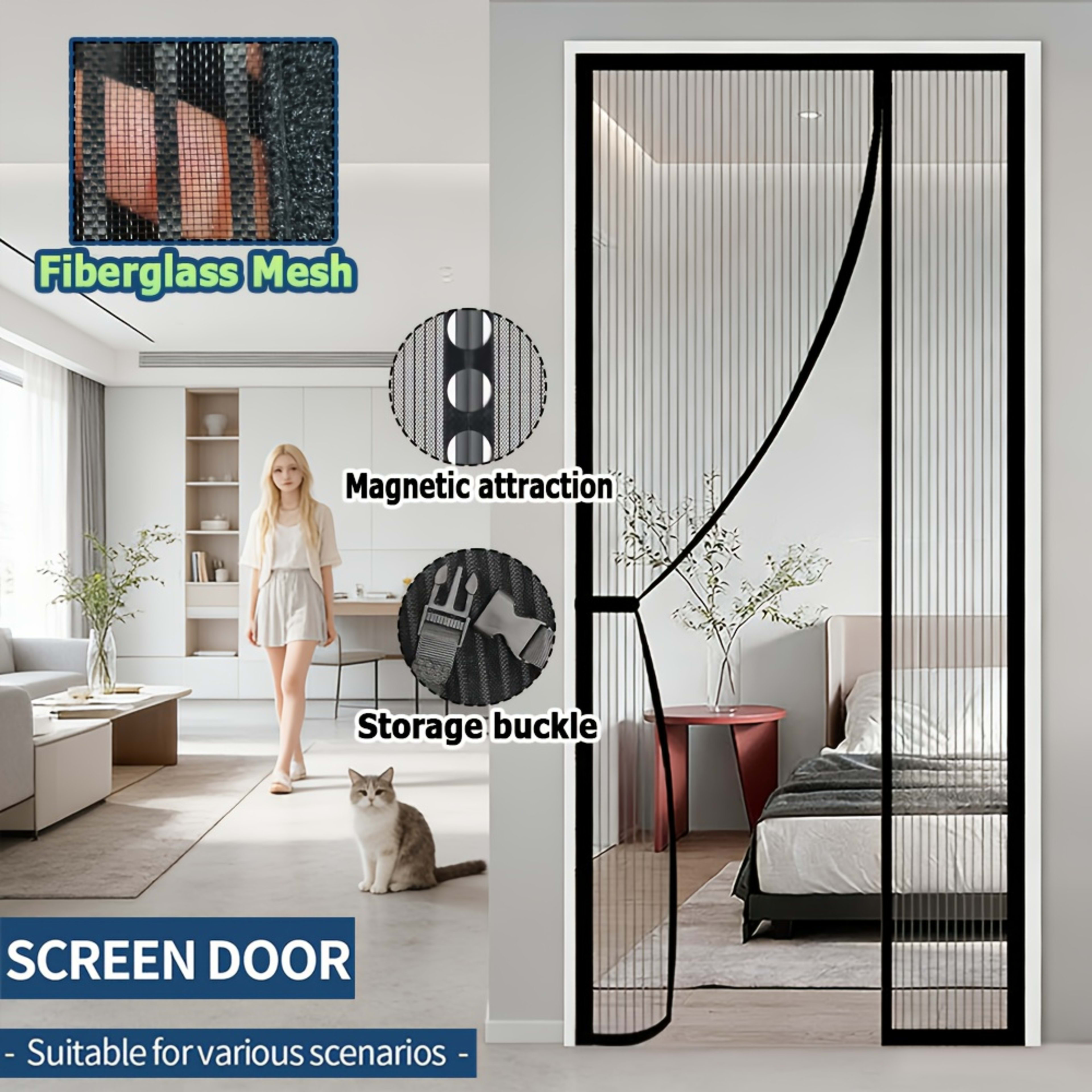1pc Side-opening Magnetic Screen Door, Reversible Left And Right Design, With Hooks, Easy To Install, Prevents Insects F 6