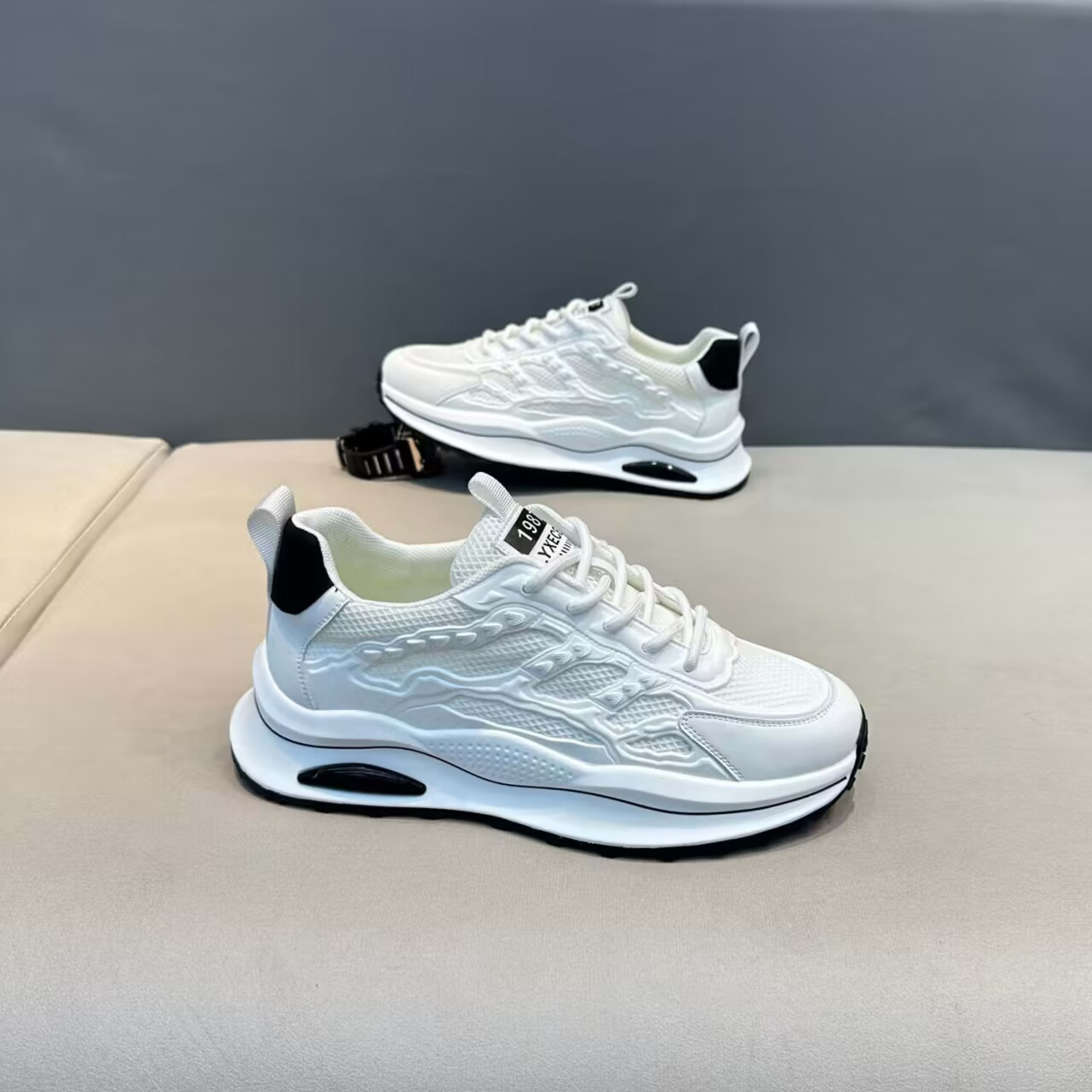White Laceup Sneakers Fashion Breathable Mesh Flat Shoes Lightweight Versatile Casual Running Walking Shoes 1