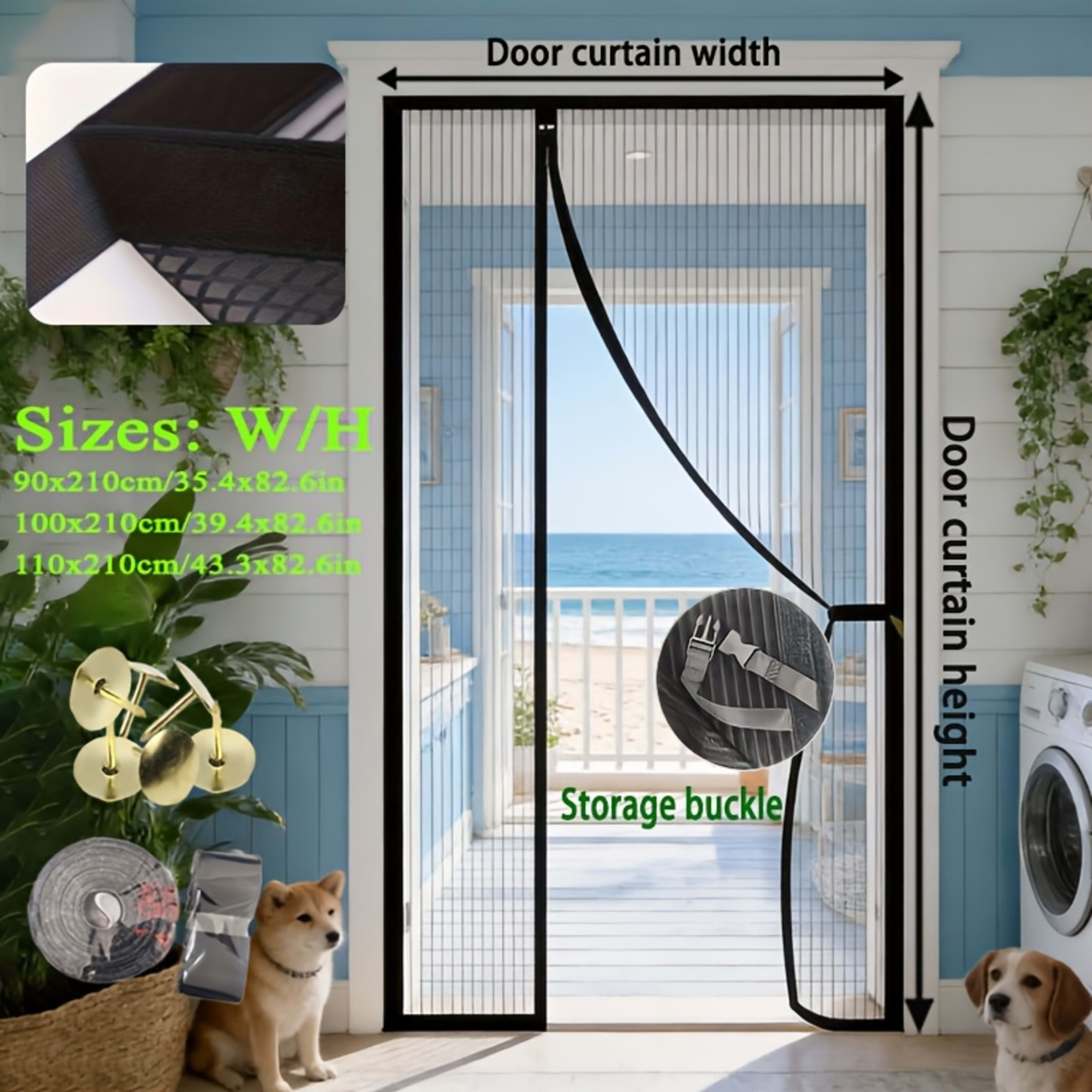 1pc Side-opening Magnetic Screen Door, Reversible Left And Right Design, With Hooks, Easy To Install, Prevents Insects F