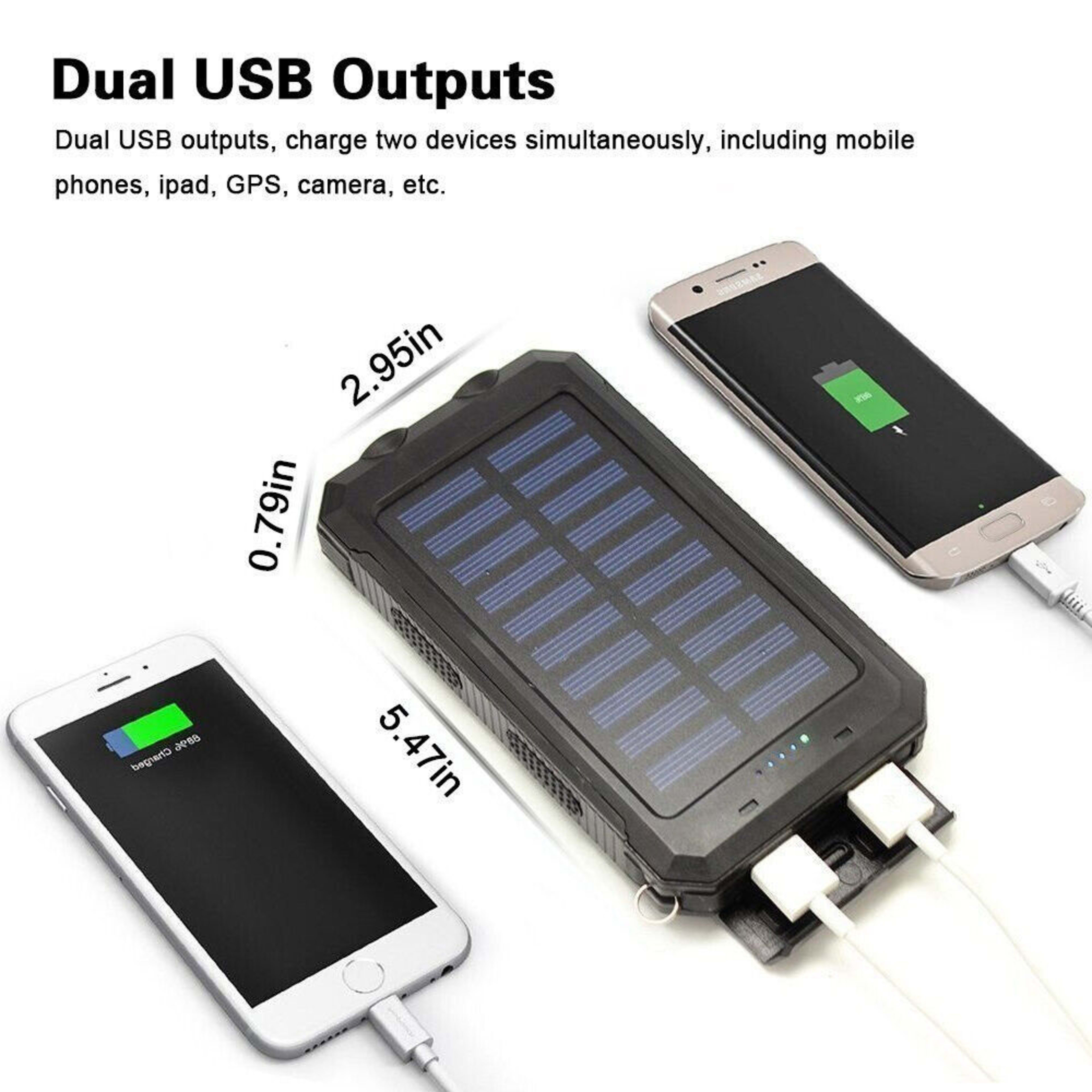 1o000 MAh Solar Power Bank, Waterproof, 2 USB Ports, LED Charger For Mobile Phones 6