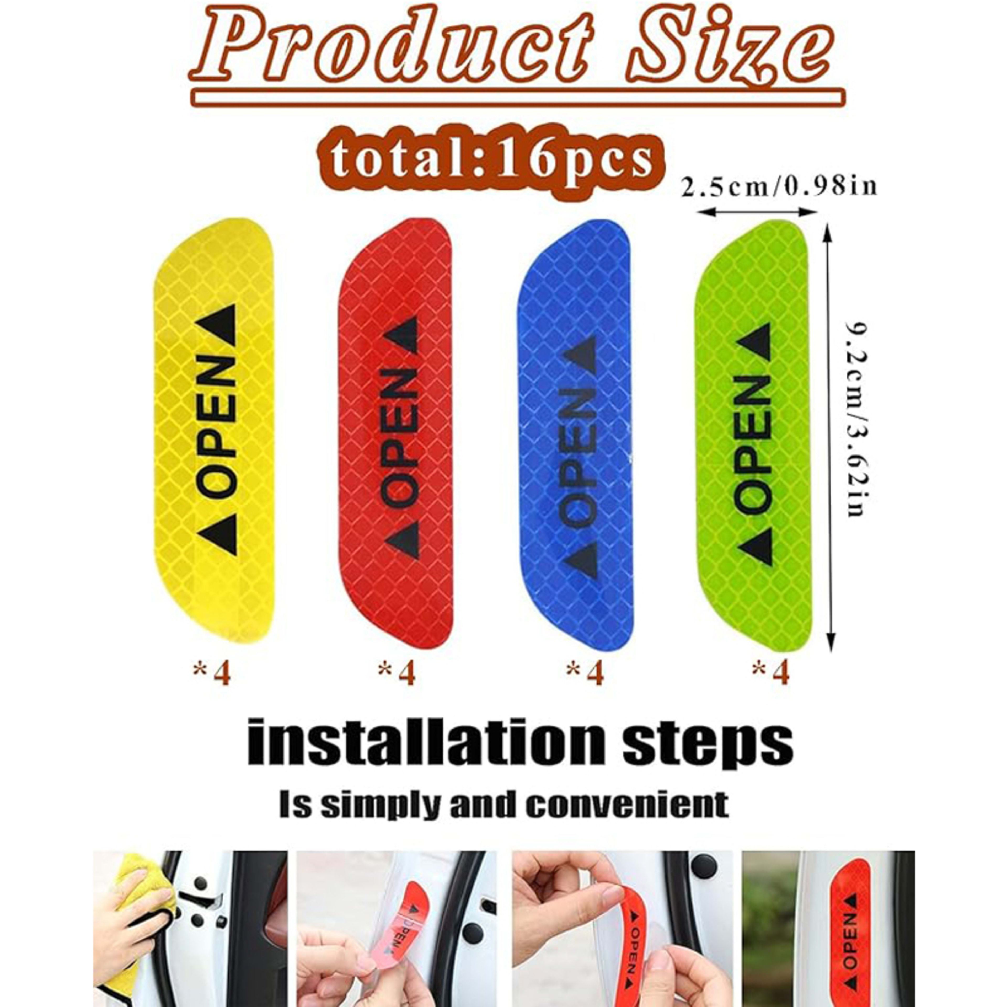 20 Pcs Car Stickers, Reflective Open Warning Signal Stickers, Night Car Stickers, Anti-Collision Safety, Car Door Protec 4