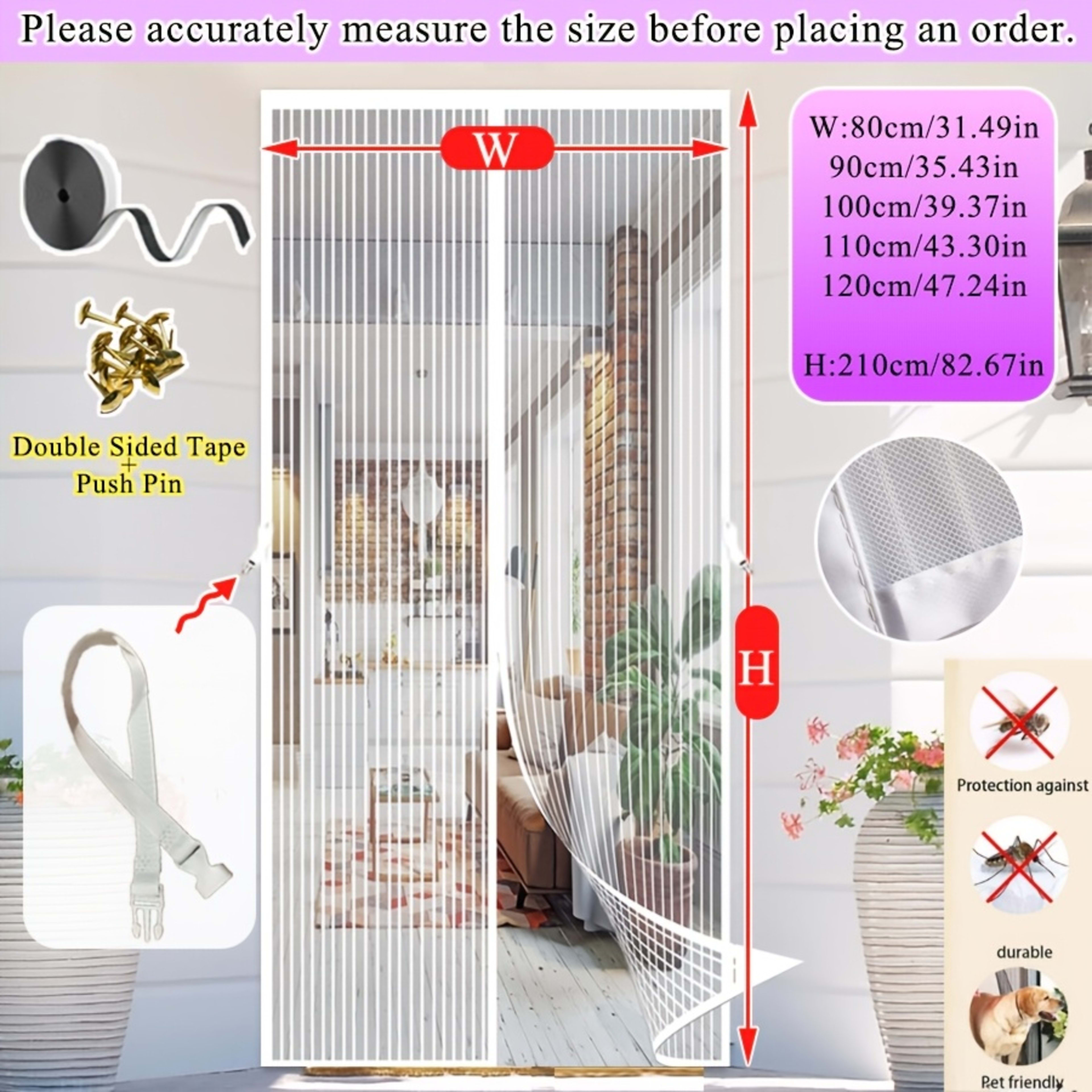 Magnetic Screen Door Curtain - Manual Or Automatic Close, Black Stripe Design, Mosquito-proof Summer Breathable Partitio 12