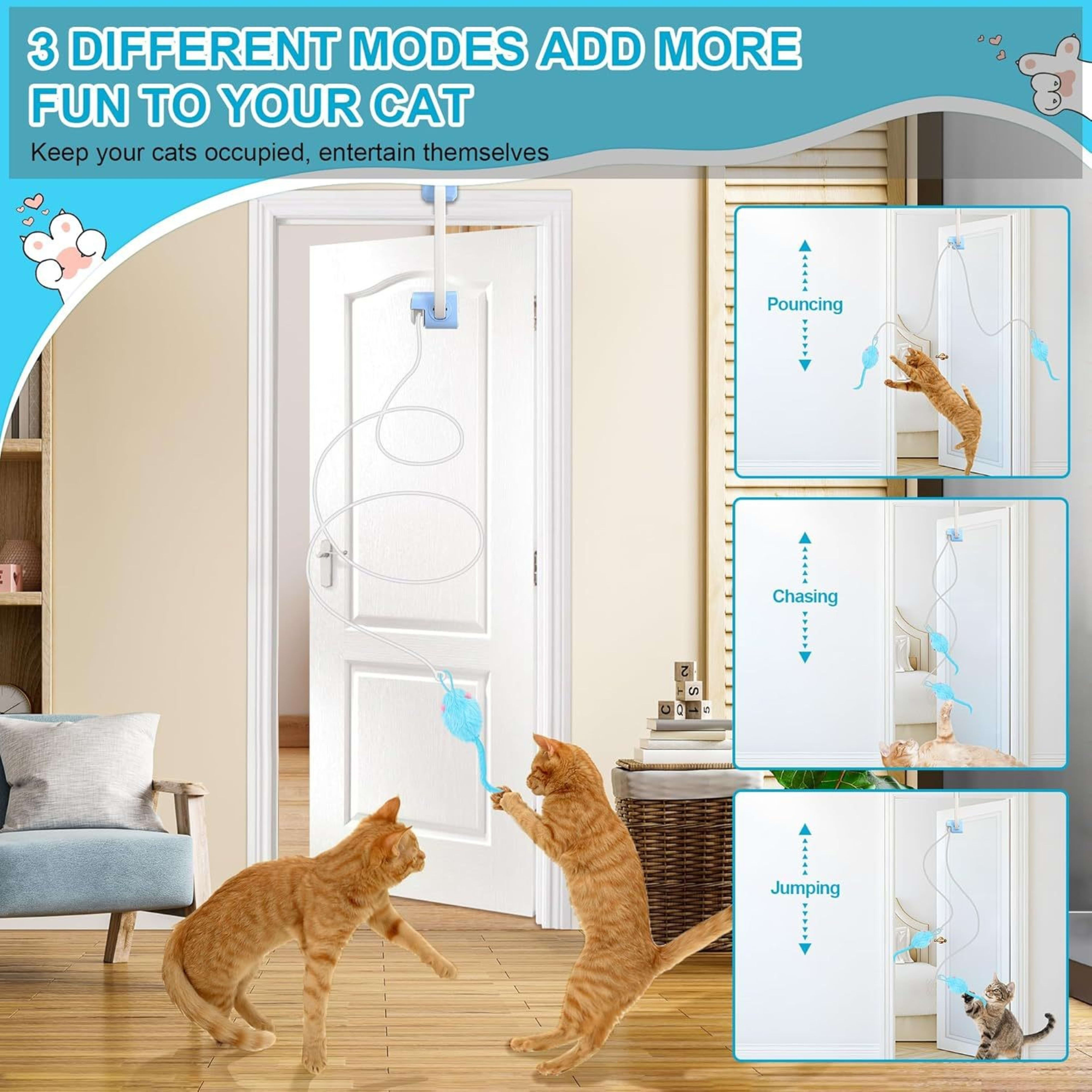 Rechargeable Electric Cat Teaser With Remote Interactive Door Clip Toy For Cats 1