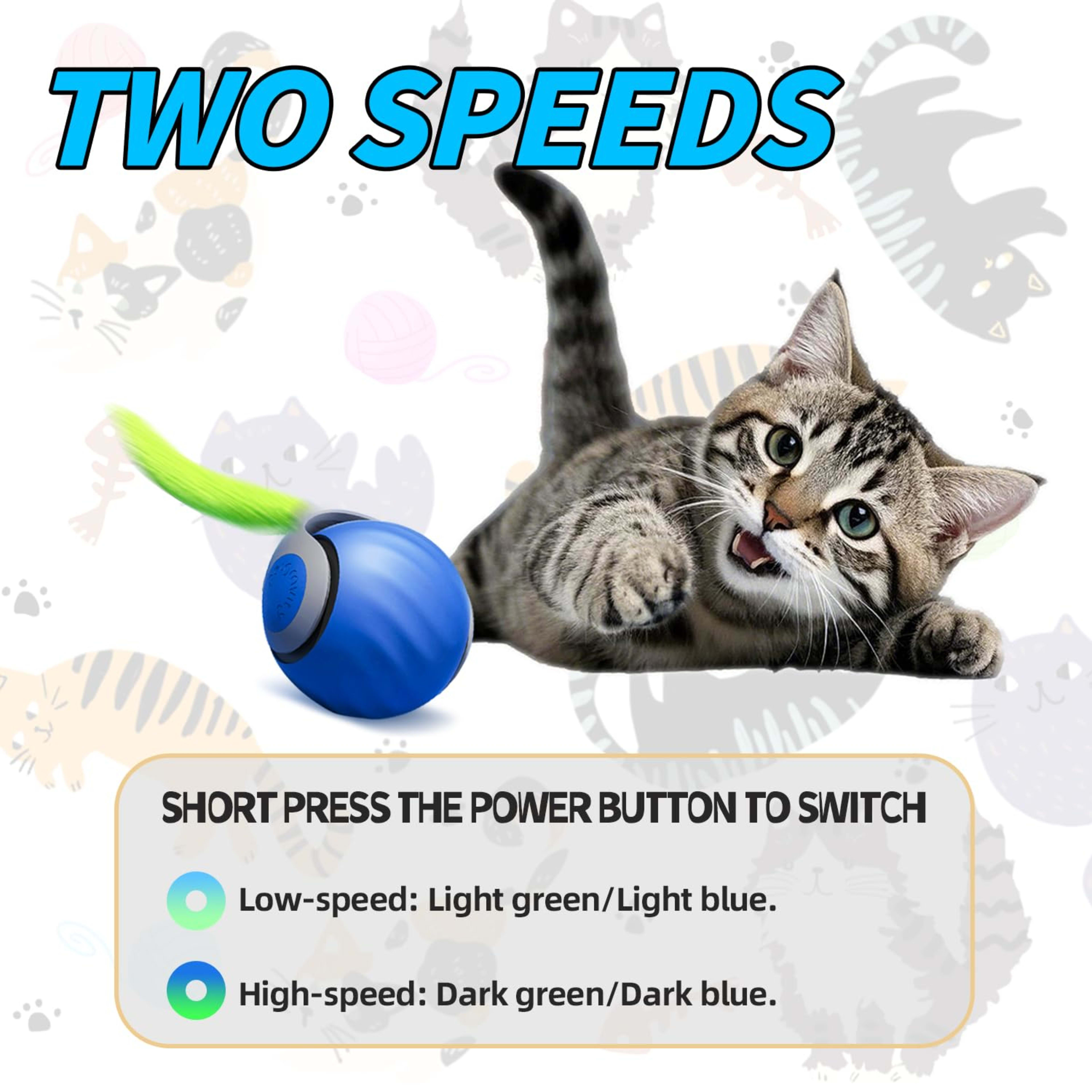Interactive Cat Toy Ball - Automatic Interactive Cat Toys For Indoor Cats, Rechargeable 2 Speeds Enrichment Toys With 2  1