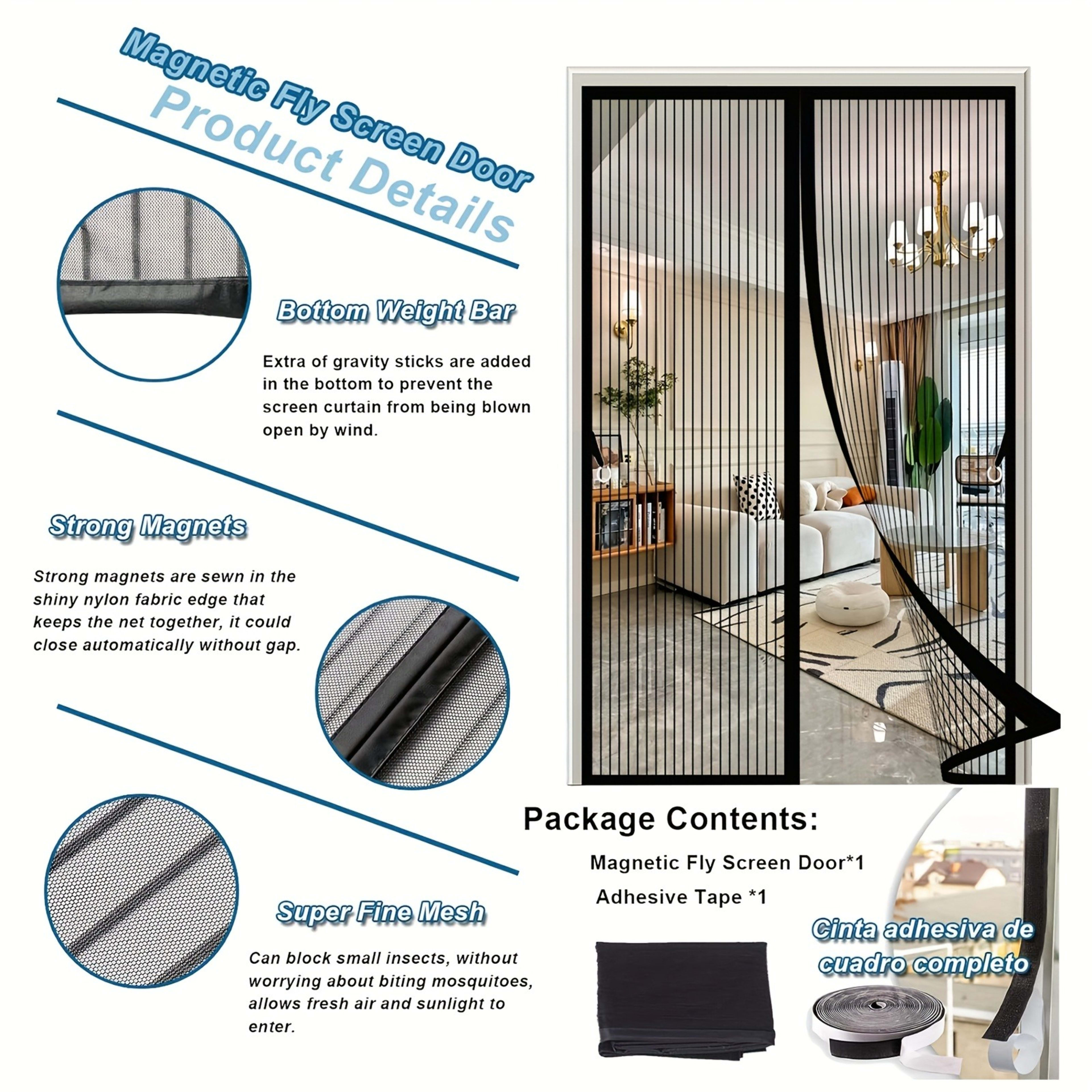Magnetic Screen Door With Strong Magnetic Closure - No Drilling Required, Hands-free Sliding Door Curtain, Suitable For  4