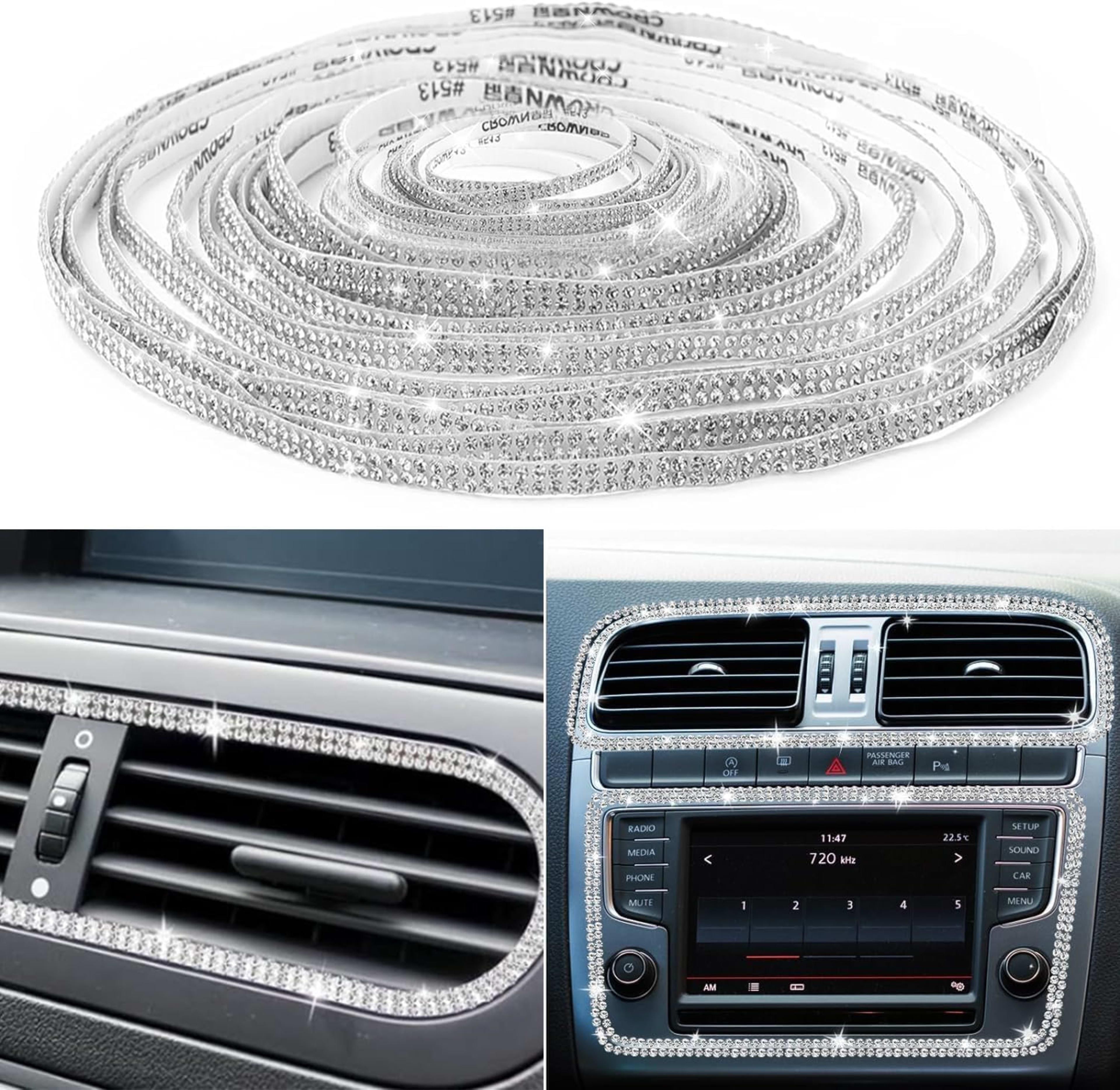 2-piece Car Interior Kit With Shiny Butterfly Net Rhinestone Stickers And 1-piece Bling Self-adhesive Car Decals 9