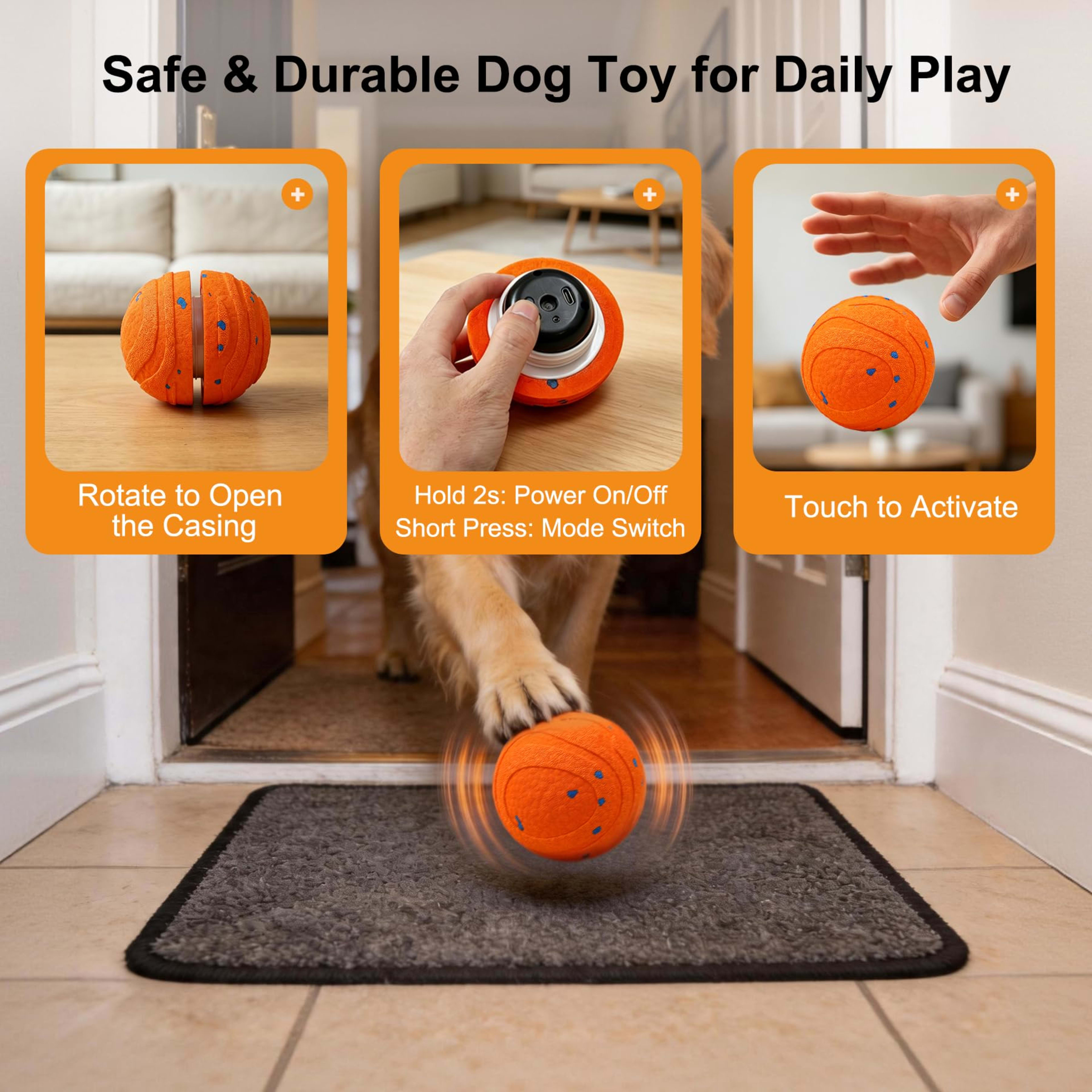 Interactive Automatic Bouncing Dog Ball, Motion Activated Self Moving Toy For Boredom & Separation Anxiety, Durable Chew 7