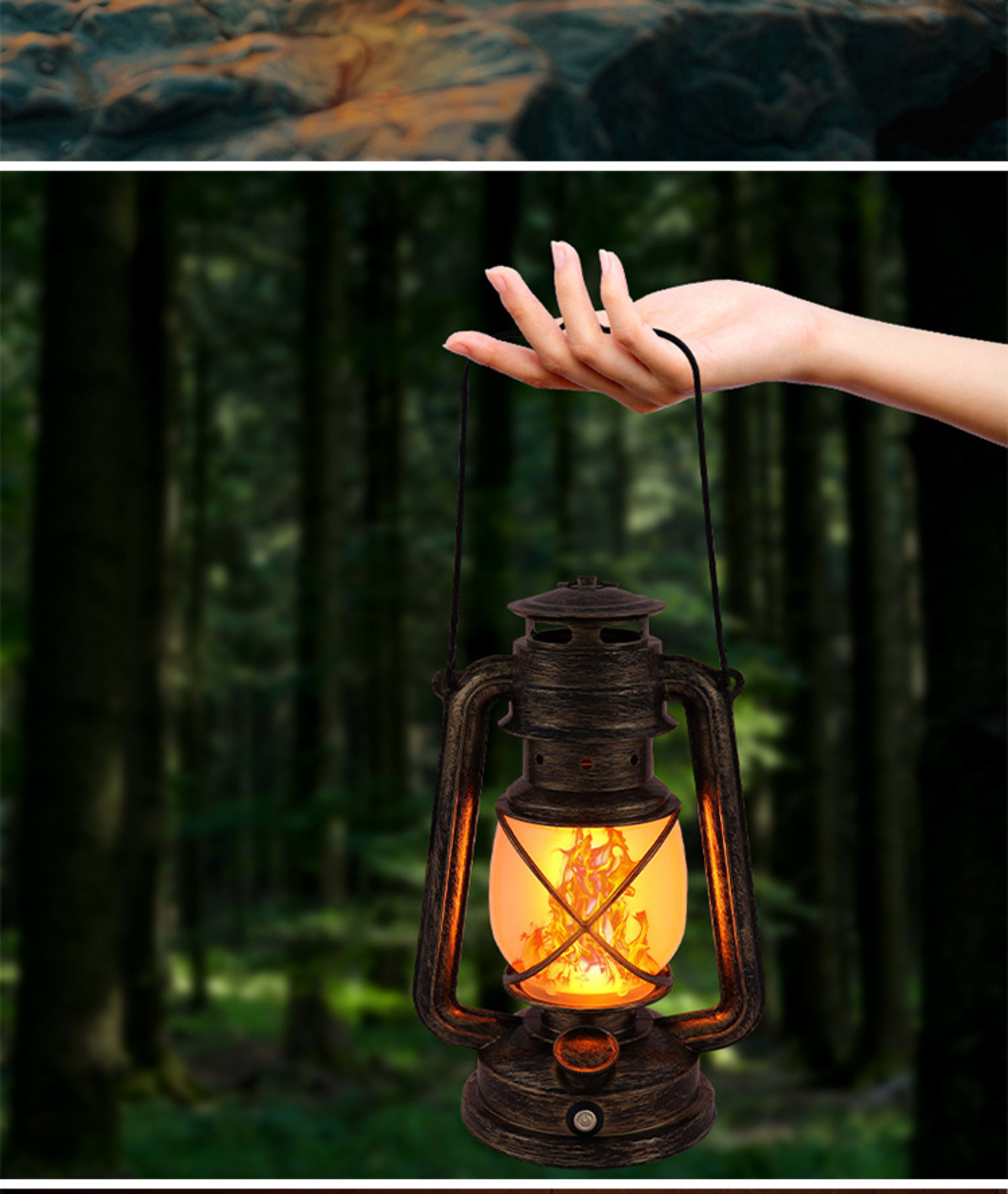 LED Rechargeable Table Lamp, Retro Flame Table Lamp For Outdoor Camping And Bars, Portable Hanging Retro Hurricane Lante 3