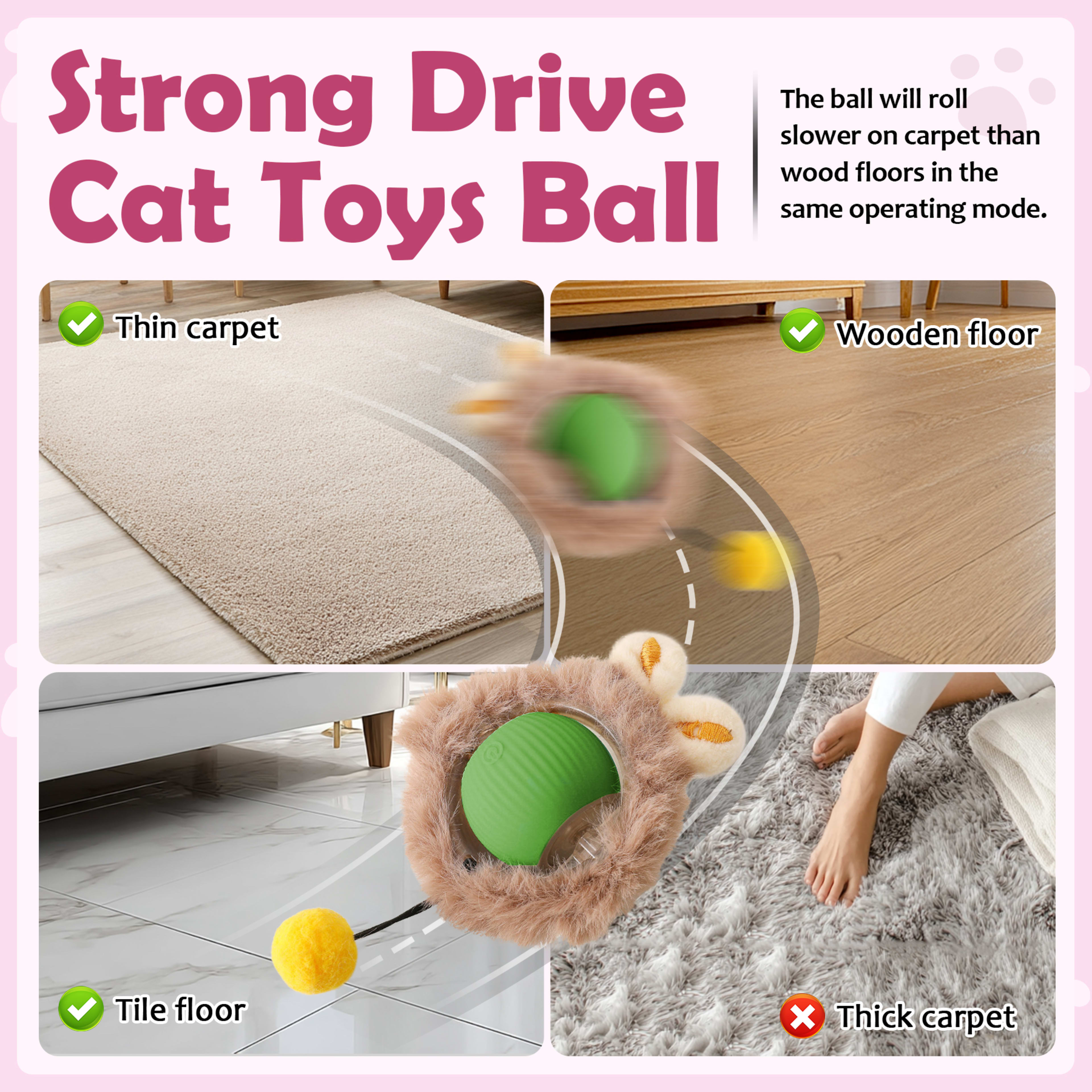 Interactive Toys Ball For Cats, Dog,Agile Moving Cat Ball ,Motion Activated Automatic Moving Ball With Lights,with Fluff 2