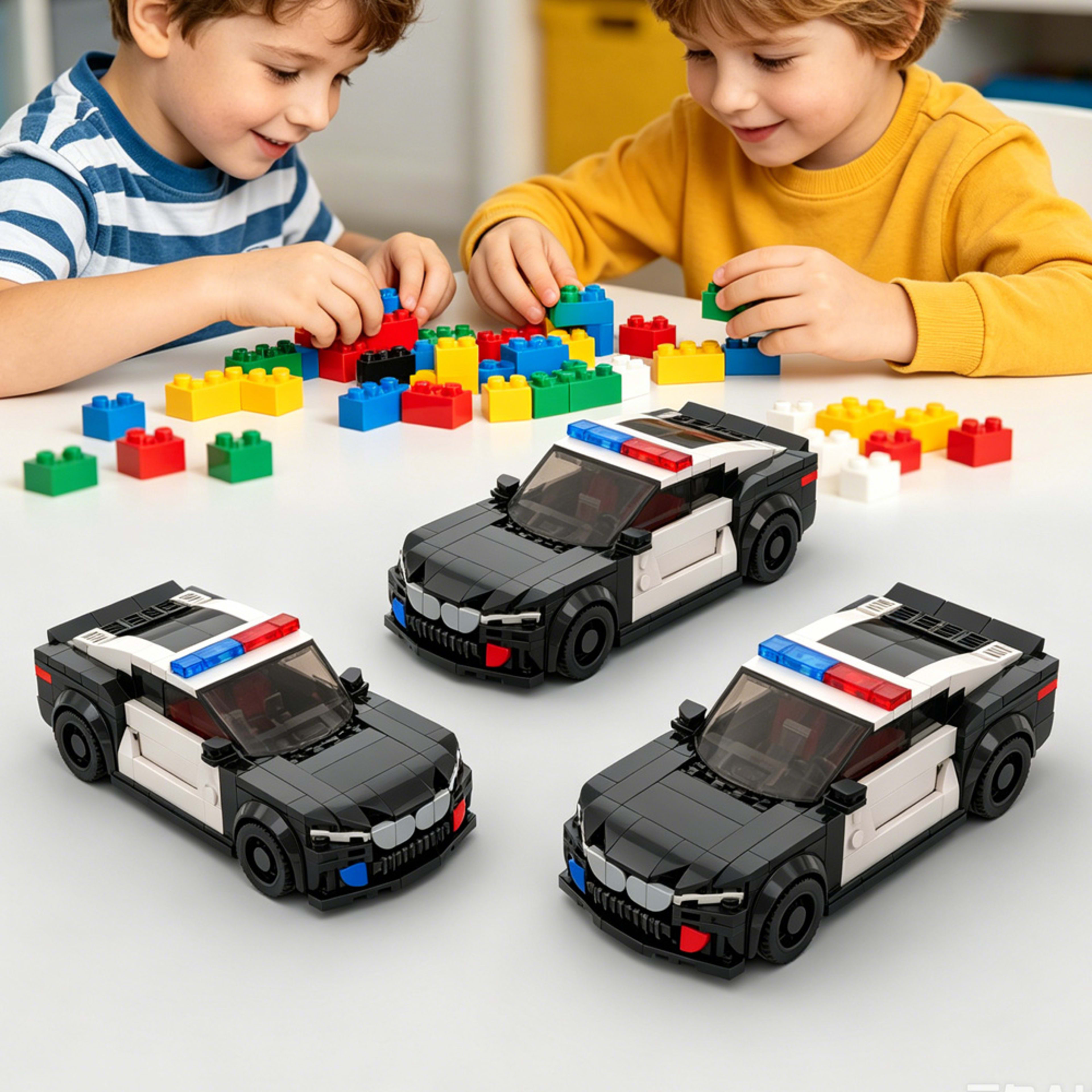 318PCS Police Sports Car Building Blocks, Black & White Cop Vehicle Toy With Light Bar Kit For Kids And Adults,Collectib