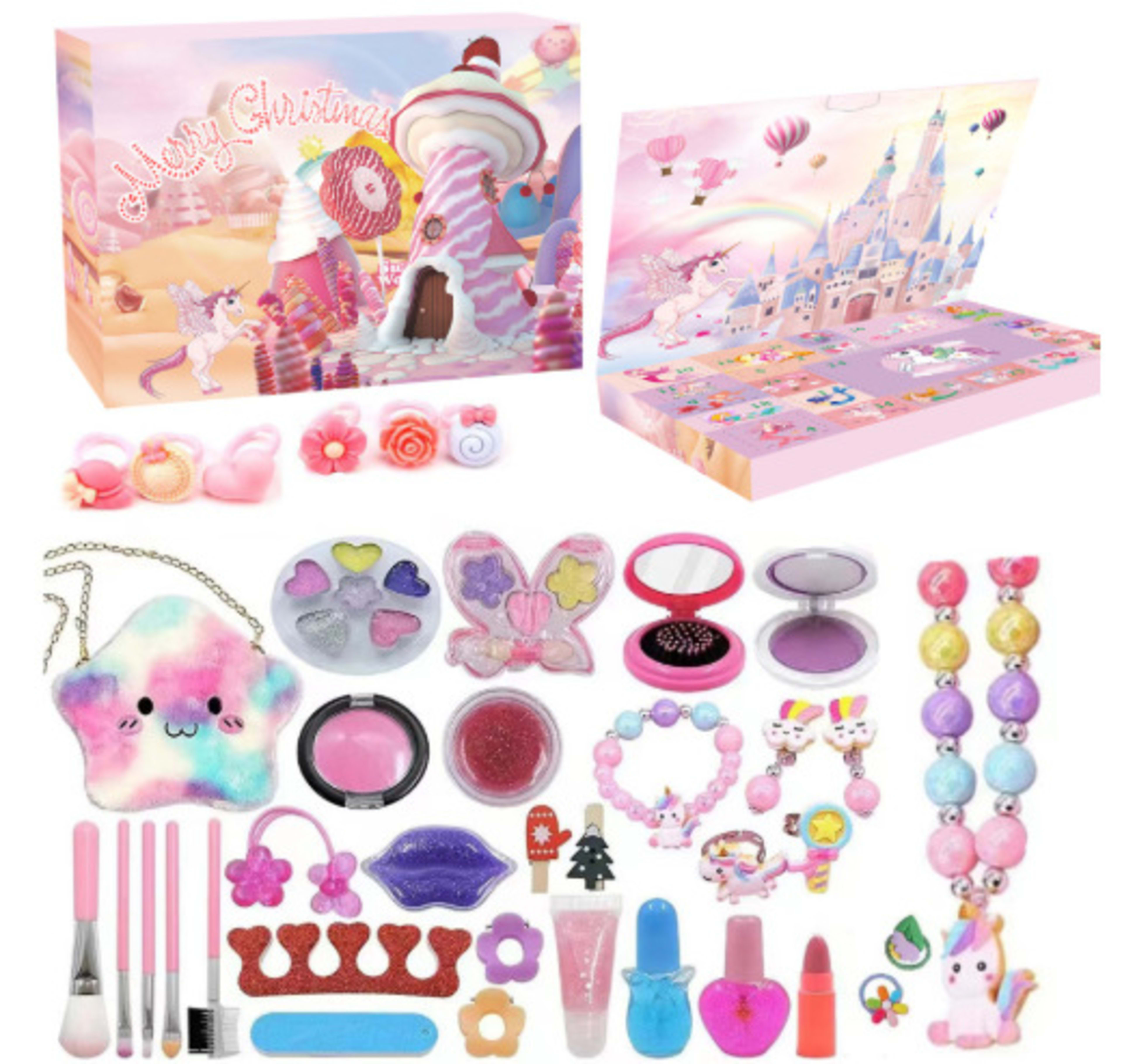 Girls Princess Magic Makeup & Jewelry Advent Calendar 2026, 38PCS 24-Day Countdown Blind Box With Kids Cosmetics, Access