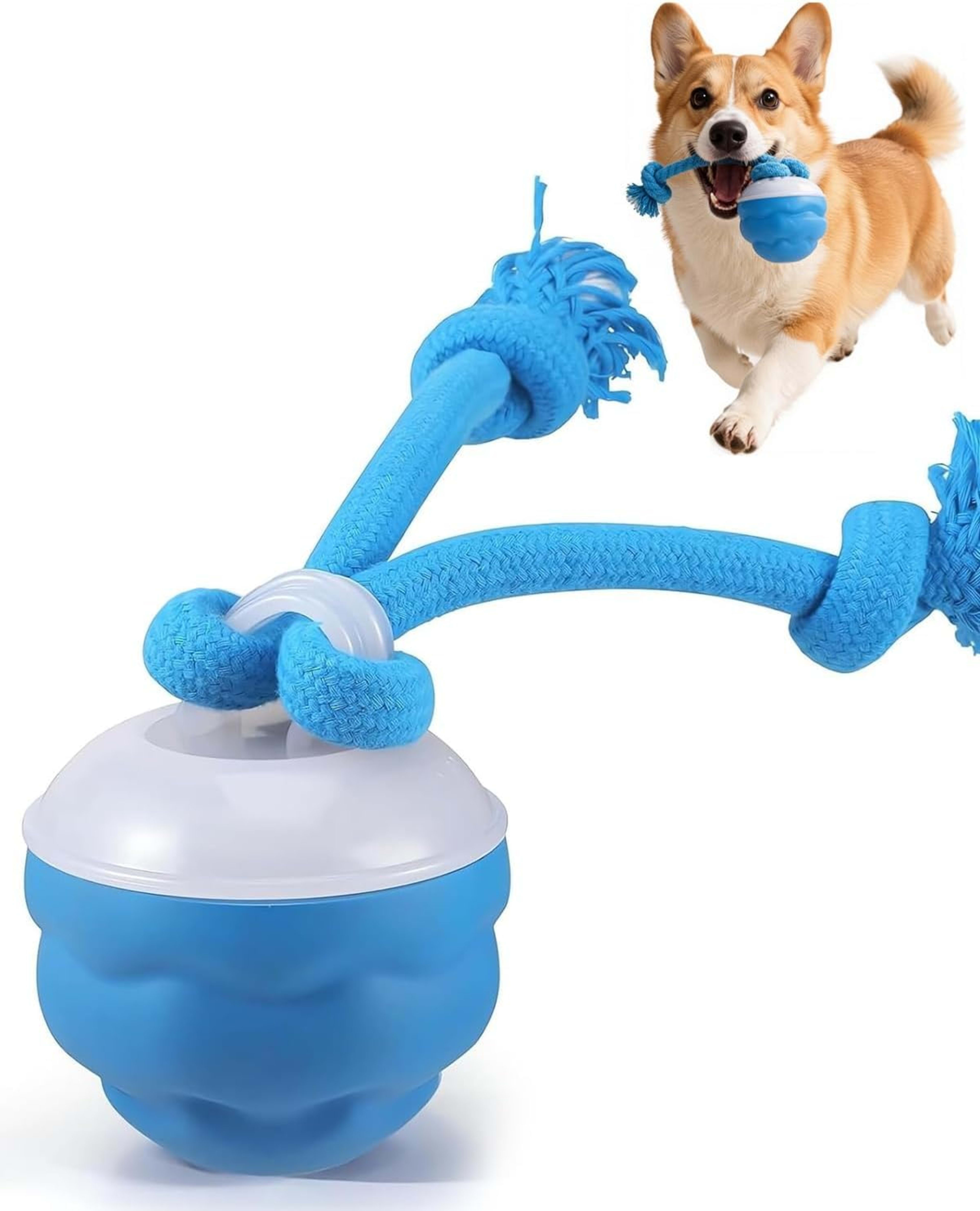 Interactive Dog Toys With Rope -Smart Dog Ball Built-in Barking Sound, Motion Activated USB-C Rechargeable Dog Toy With  7